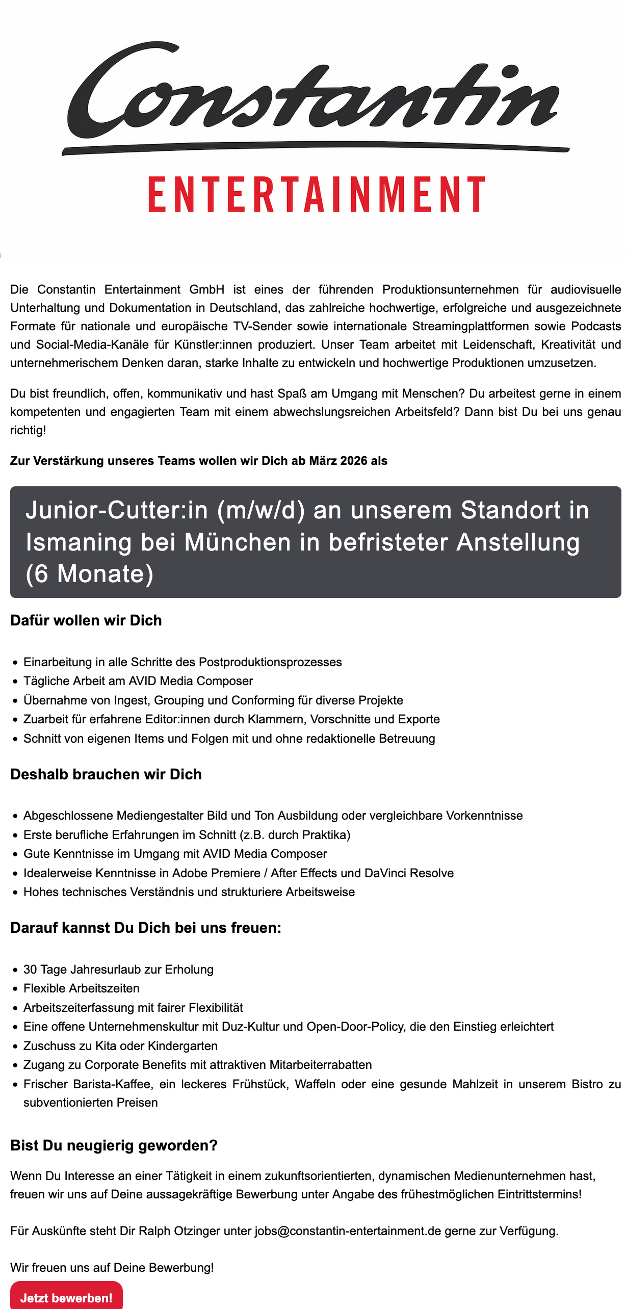 Junior-Cutter:in (m/w/d) in befristeter Anstellung (6 Monate) 