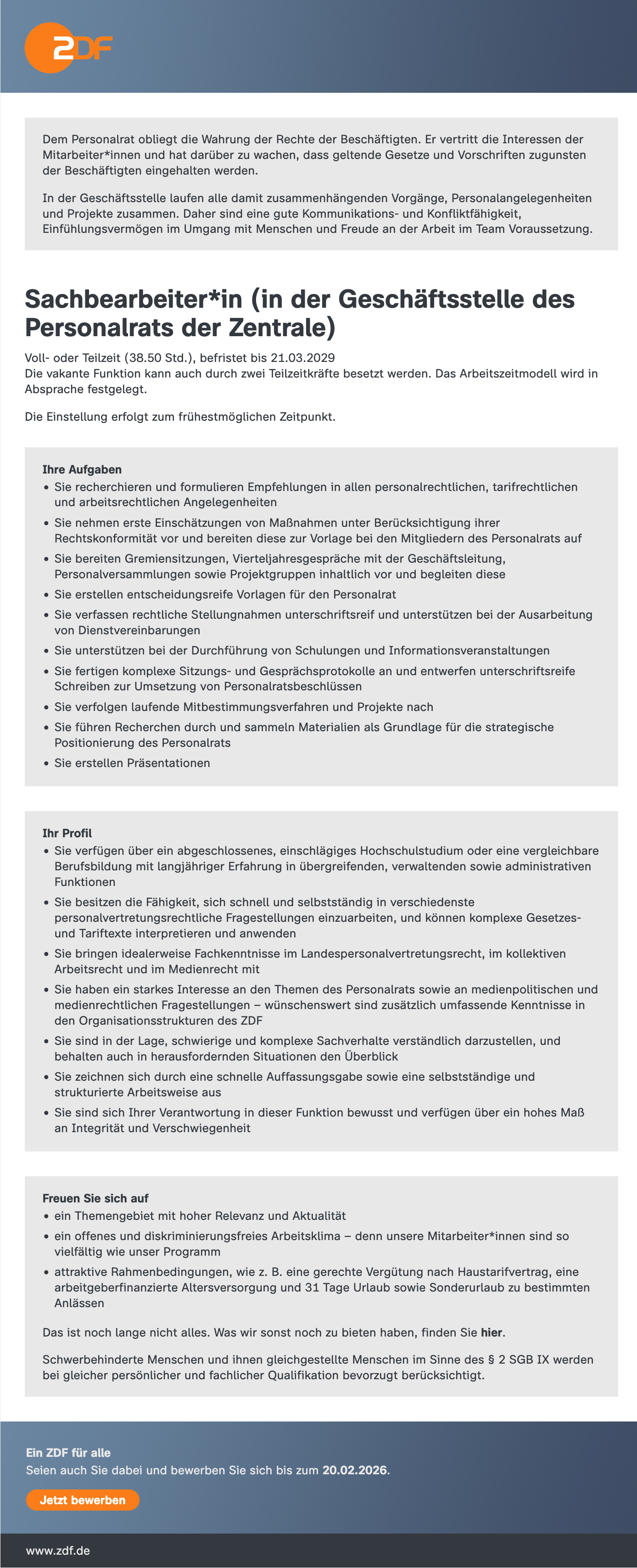 Sachbearbeiter*in (in der Geschäftsstelle des Personalrats der Zentrale) 