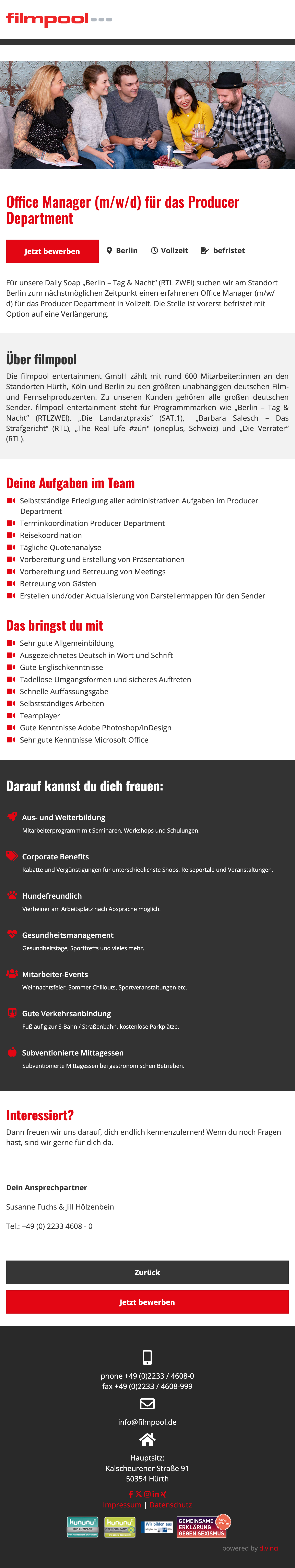 Office Manager (m/w/d) für das Producer Department