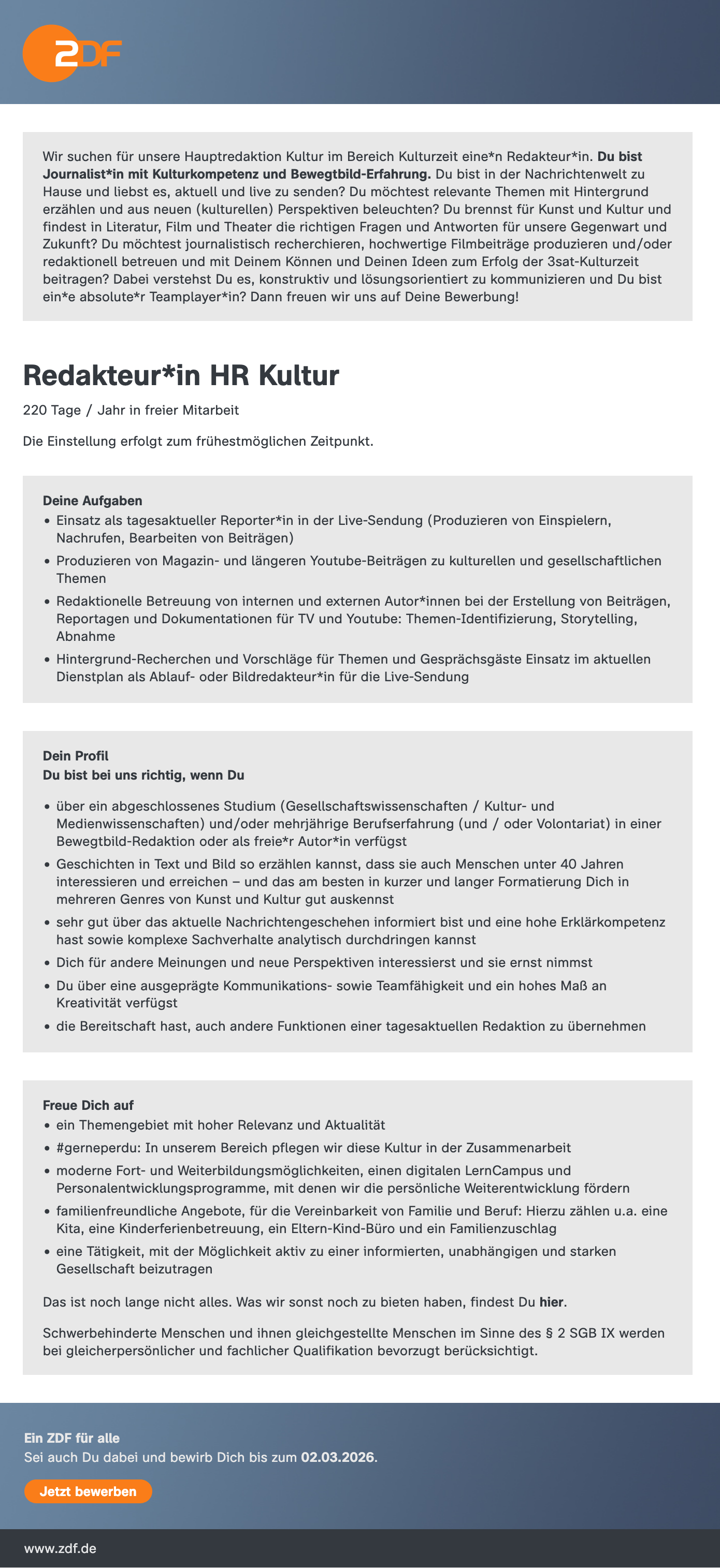 Redakteur*in HR Kultur