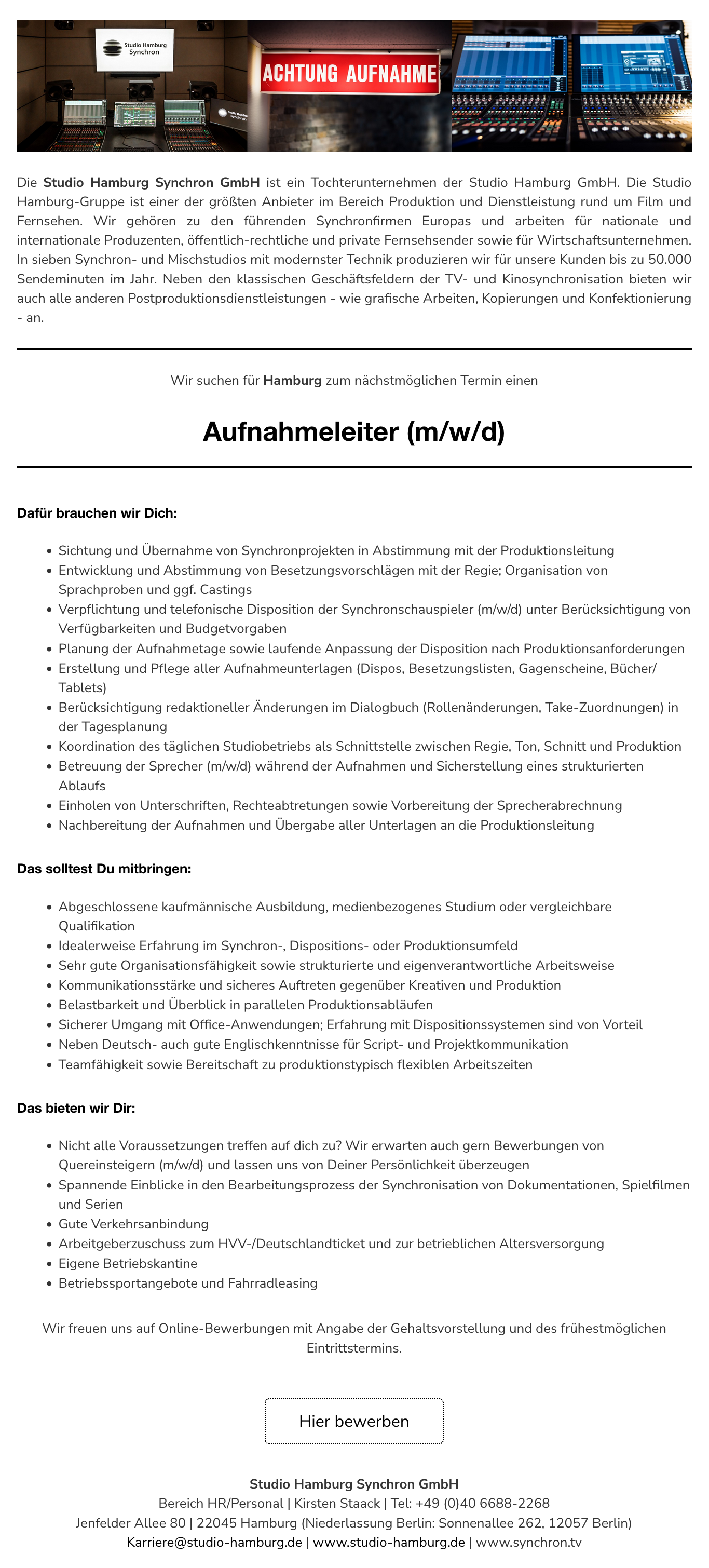 Aufnahmeleiter (m/w/d)