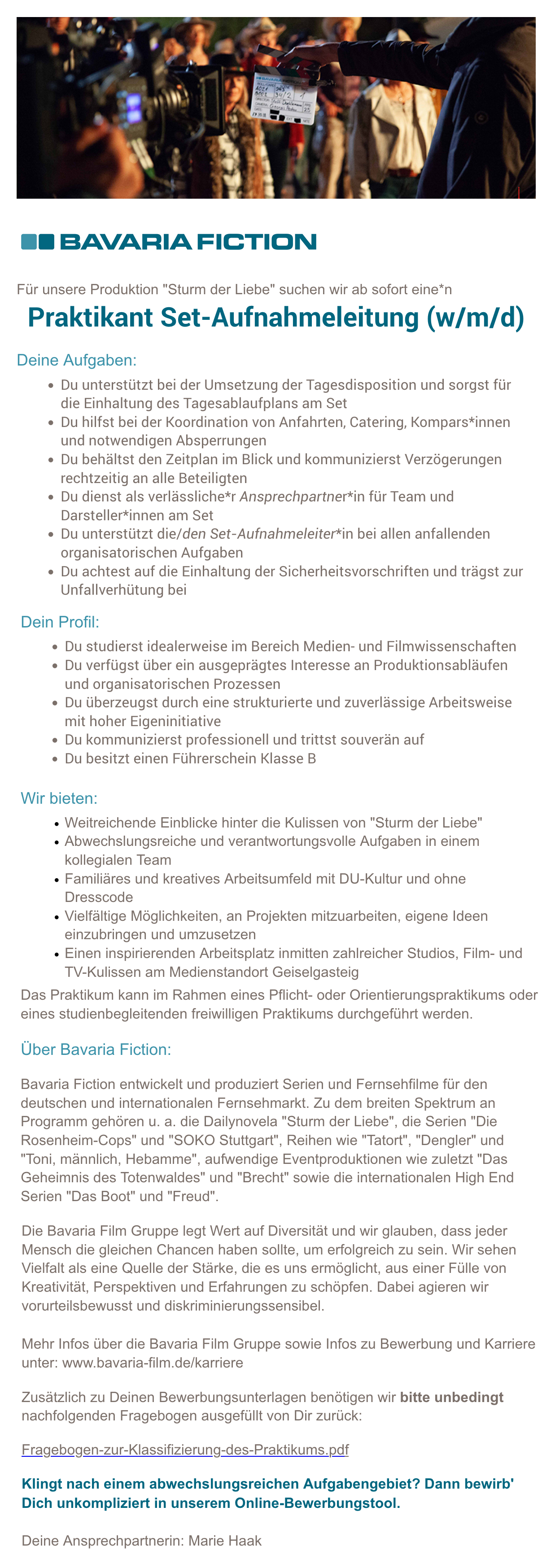 Praktikant Set-Aufnahmeleitung (w/m/d)