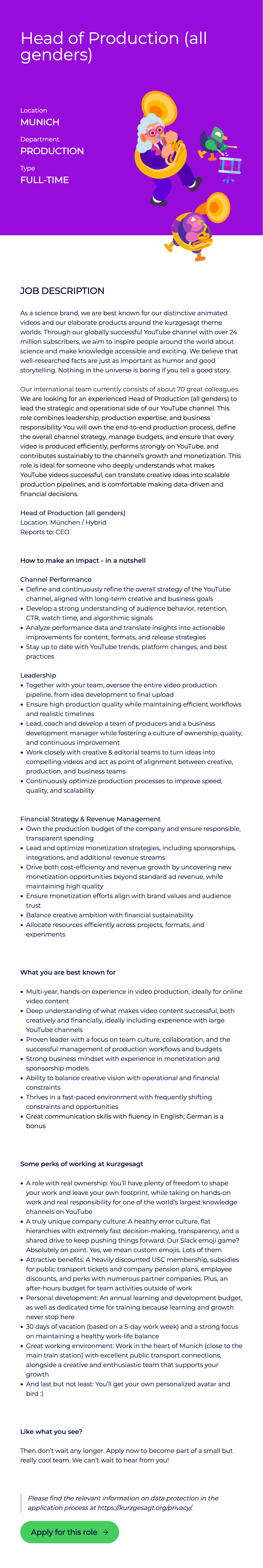 Head of Production (all genders)