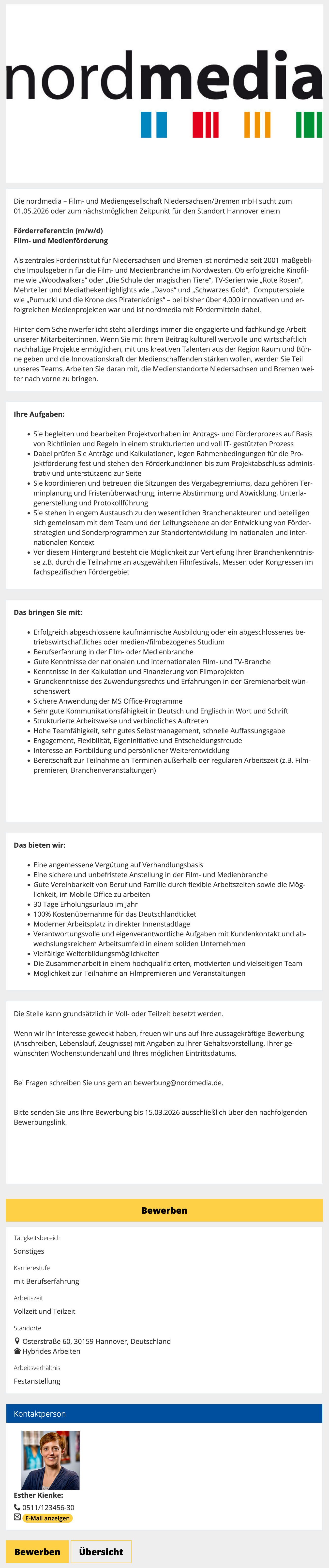 Förderreferent:in (m/w/d) Film- und Medienförderung