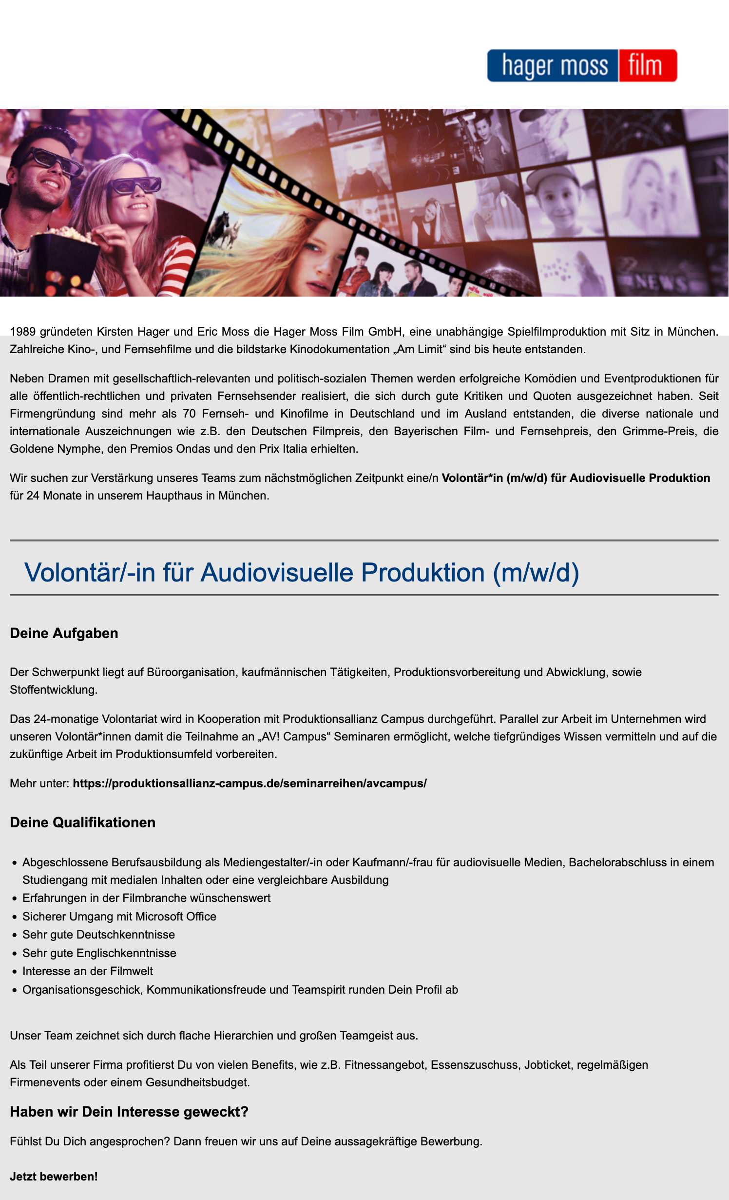 Volontär/-in für Audiovisuelle Produktion (m/w/d)