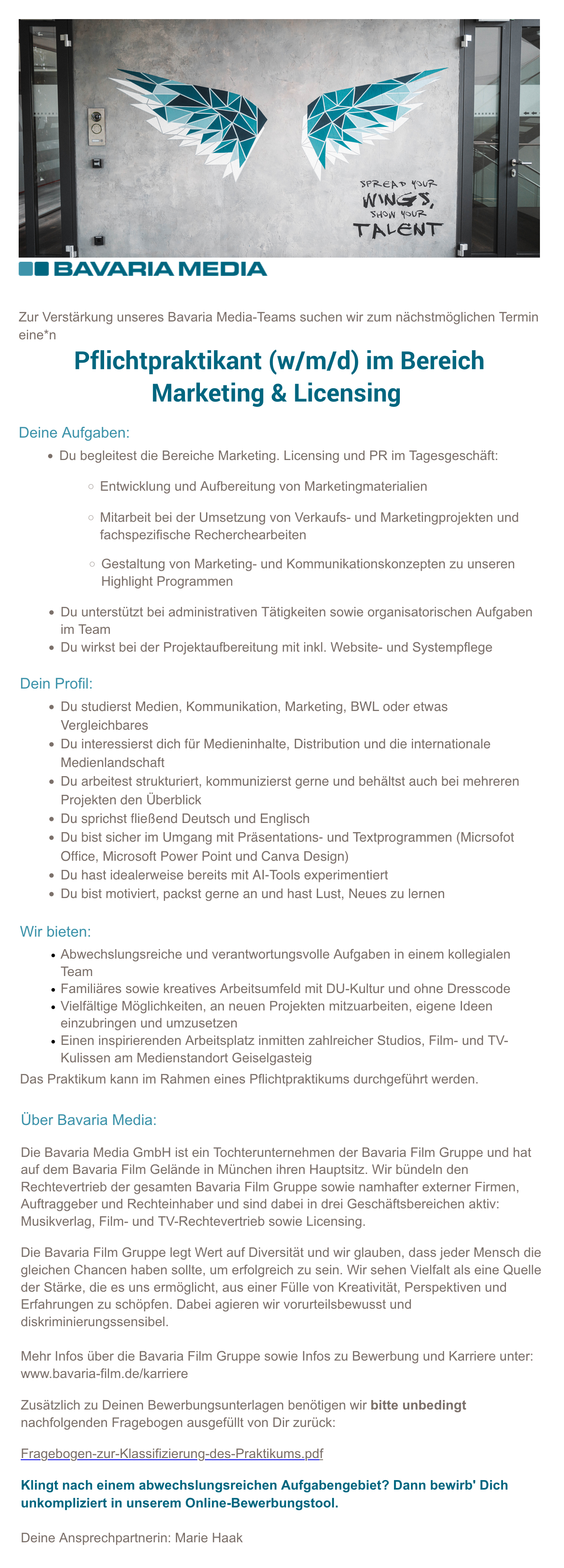 Pflichtpraktikant (w/m/d) im Bereich Marketing & Licensing 
