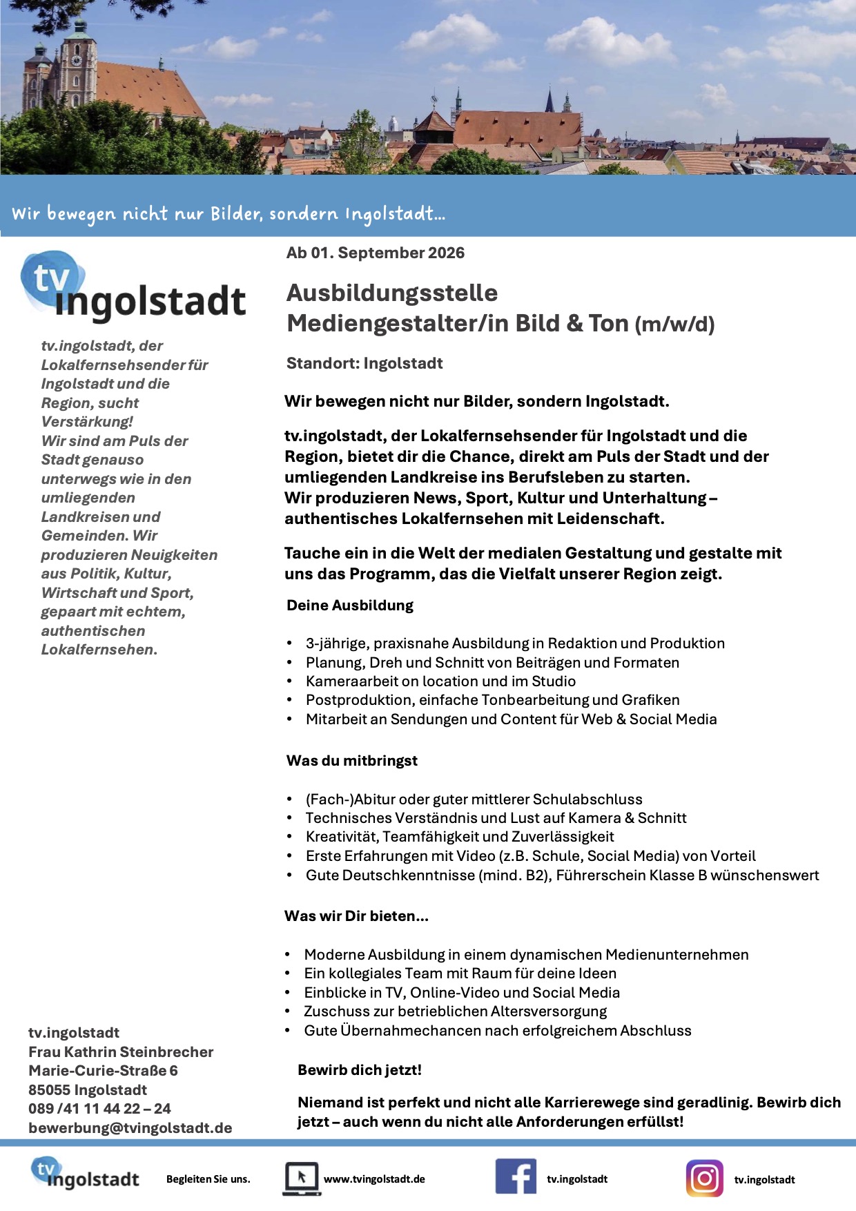 Ausbildungsstelle Mediengestalter/in Bild & Ton (m/w/d)