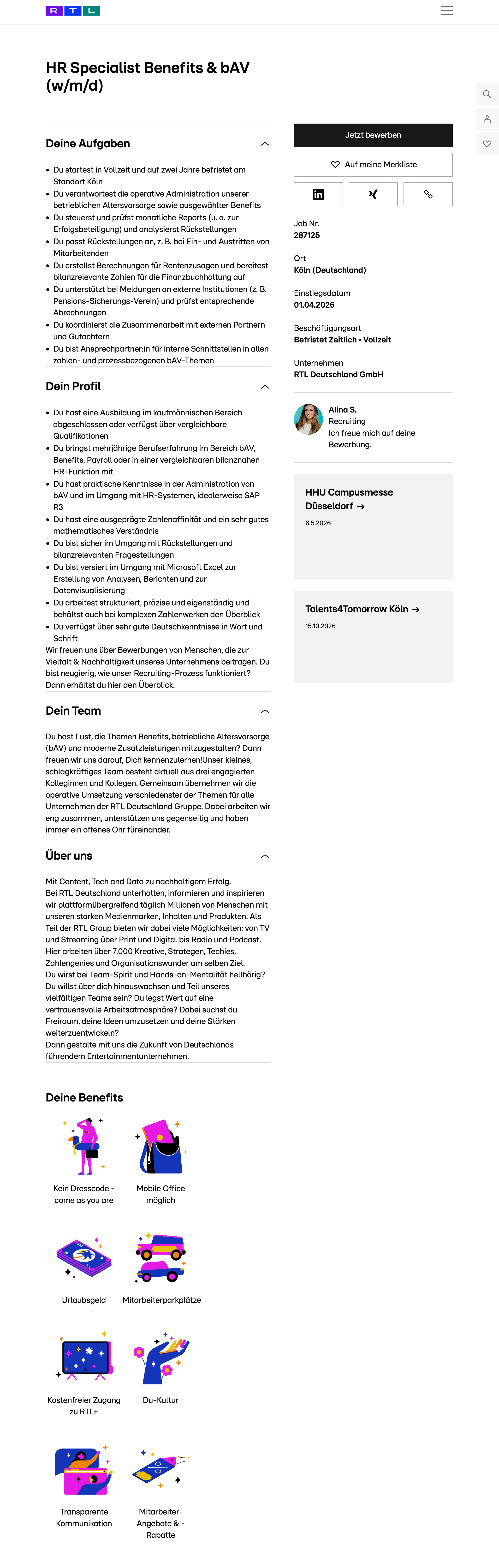 HR Specialist Benefits & bAV (w/m/d)