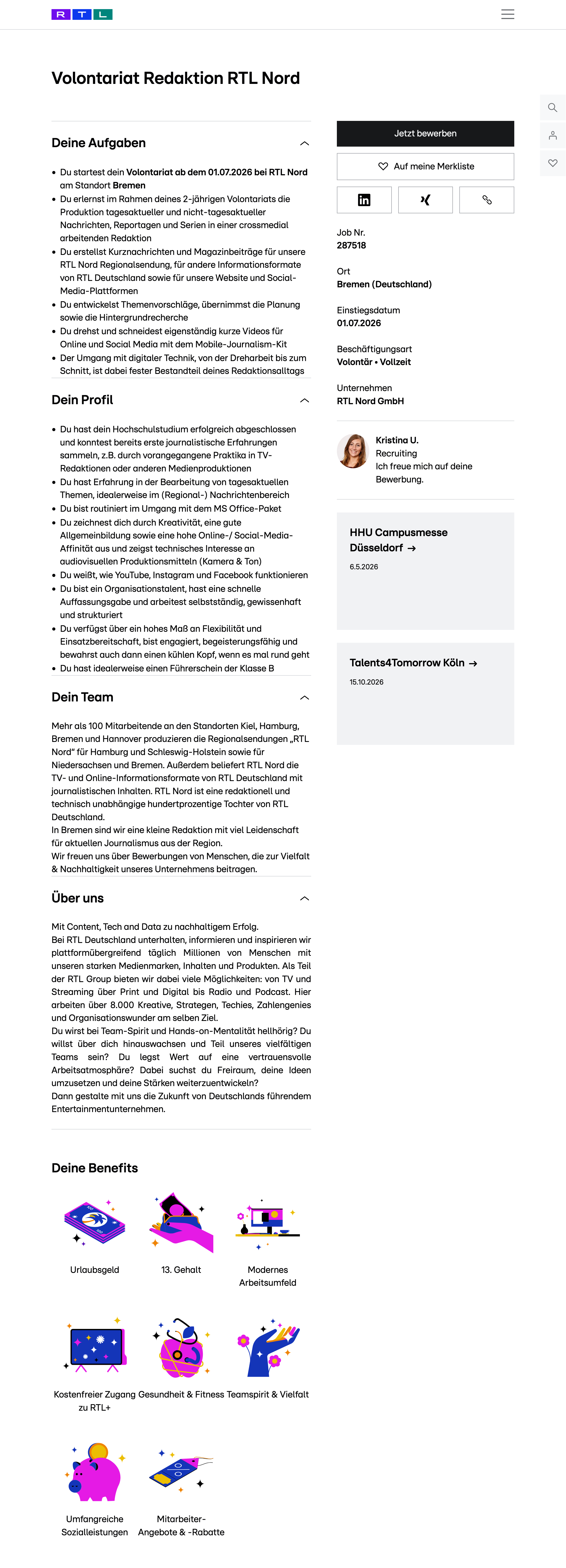 Volontariat Redaktion RTL Nord