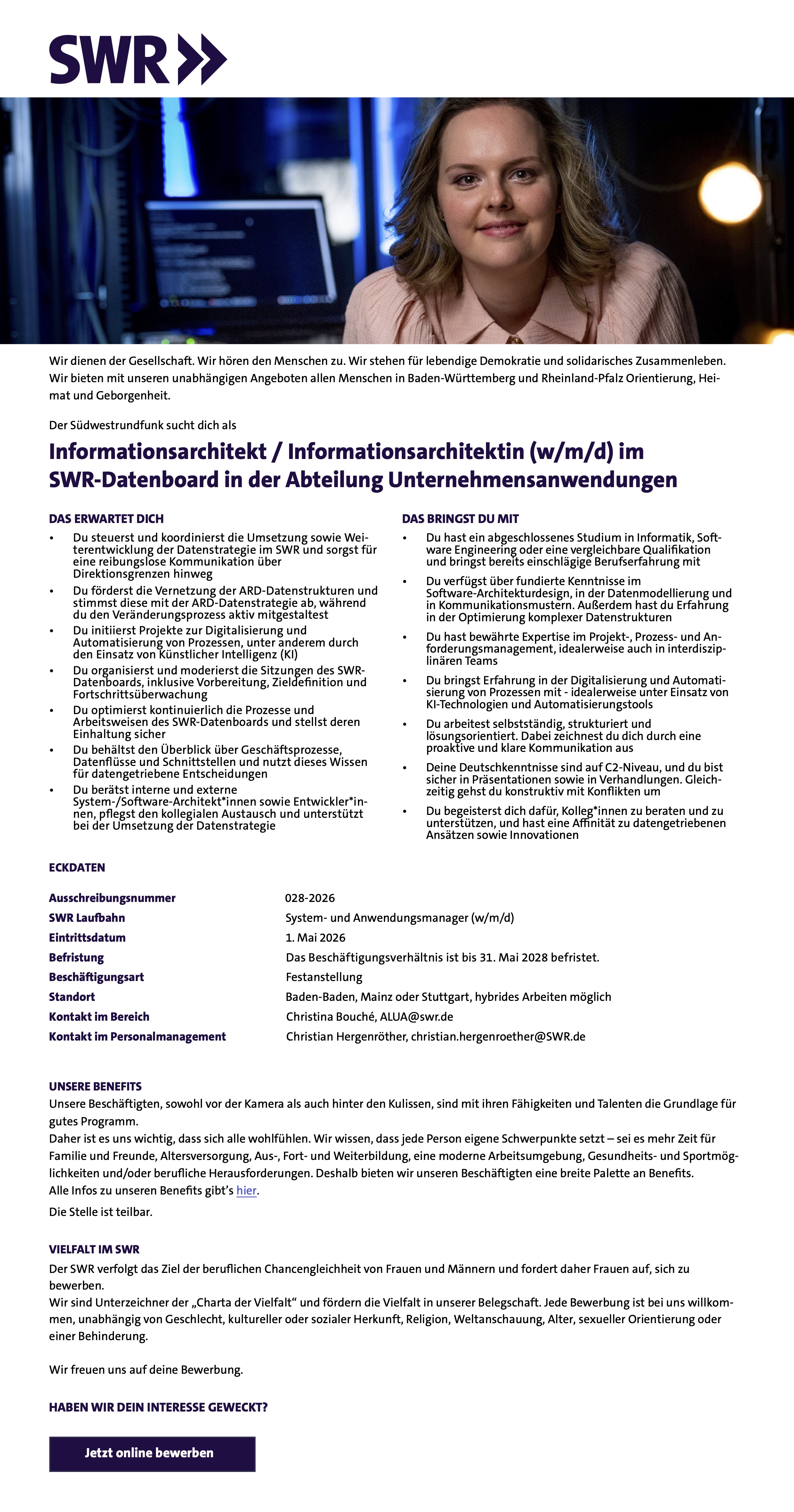 Informationsarchitekt / Informationsarchitektin (w/m/d) im SWR-Datenboard