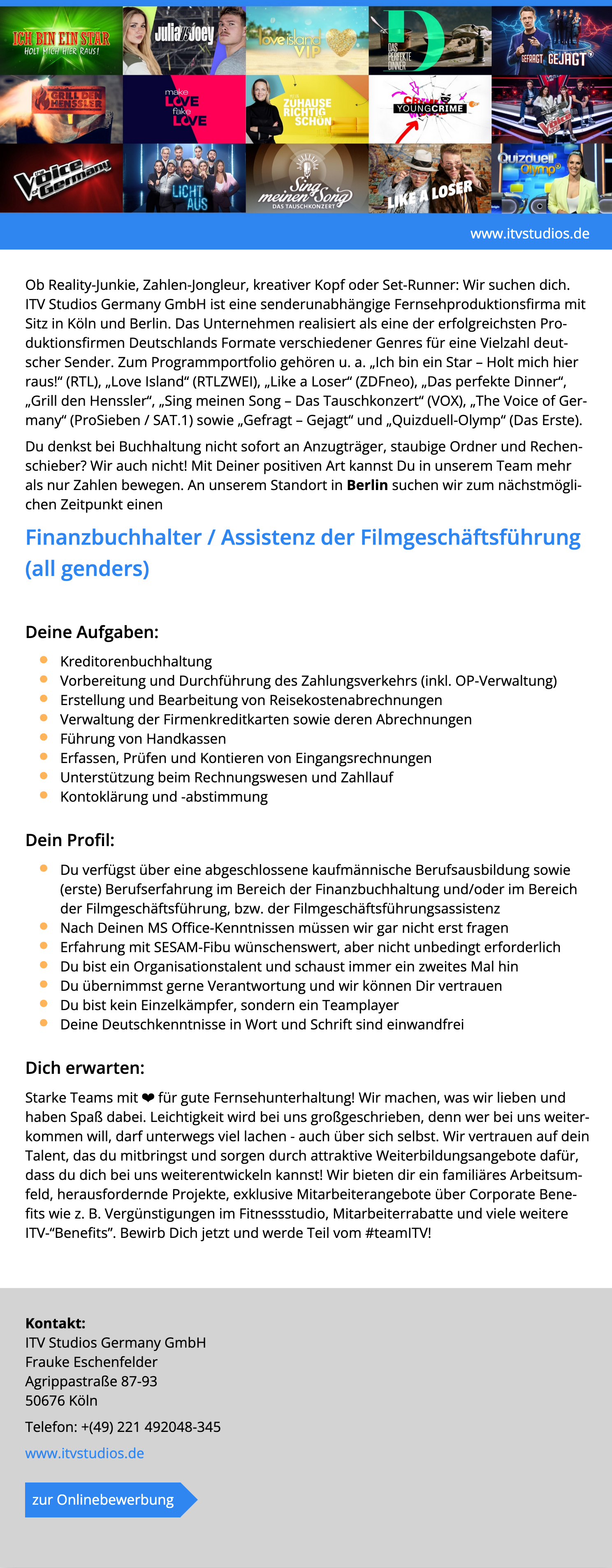 Finanzbuchhalter / Assistenz der Filmgeschäftsführung (all genders) 