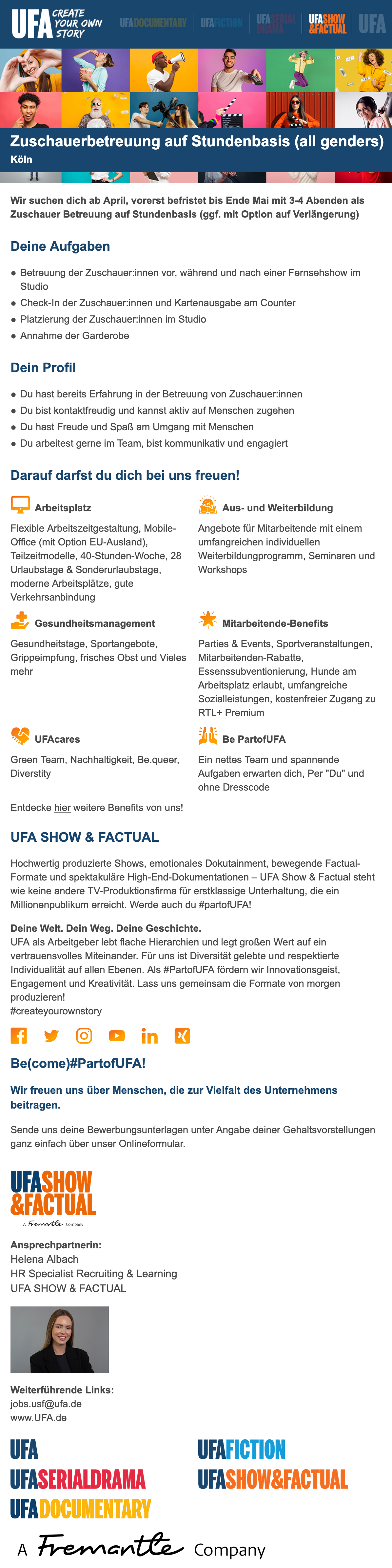 Zuschauerbetreuung auf Stundenbasis (all genders)