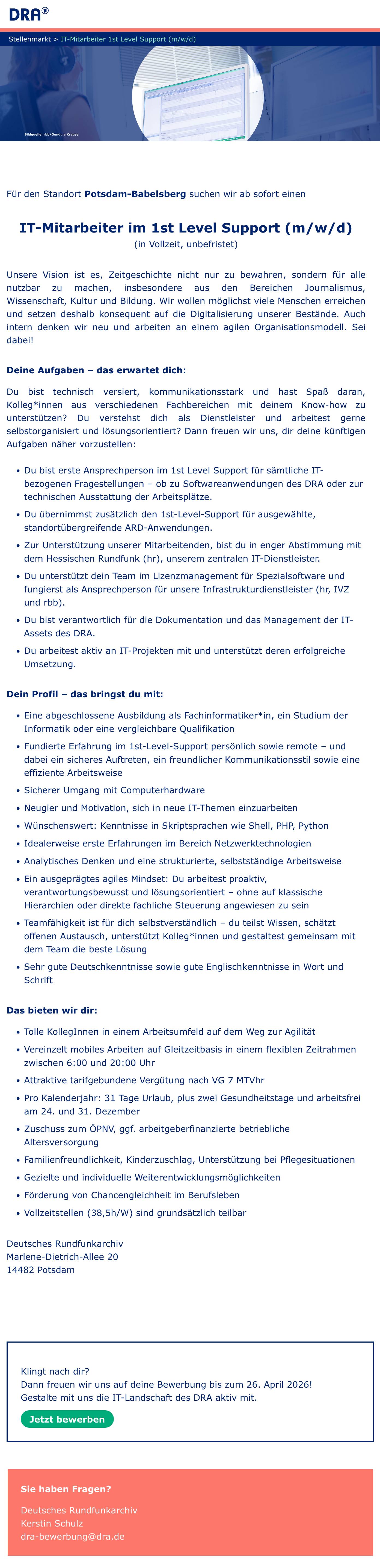 IT-Mitarbeiter im 1st Level Support (m/w/d)