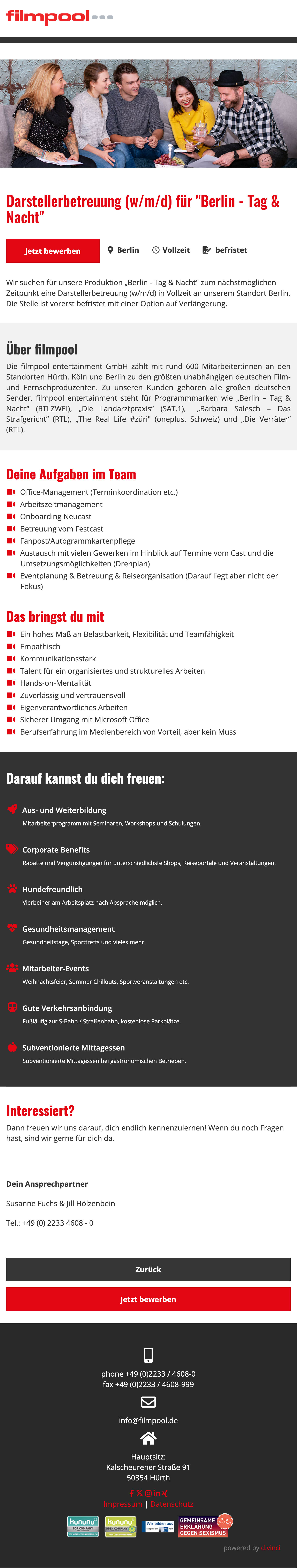 Darstellerbetreuung (w/m/d) für 