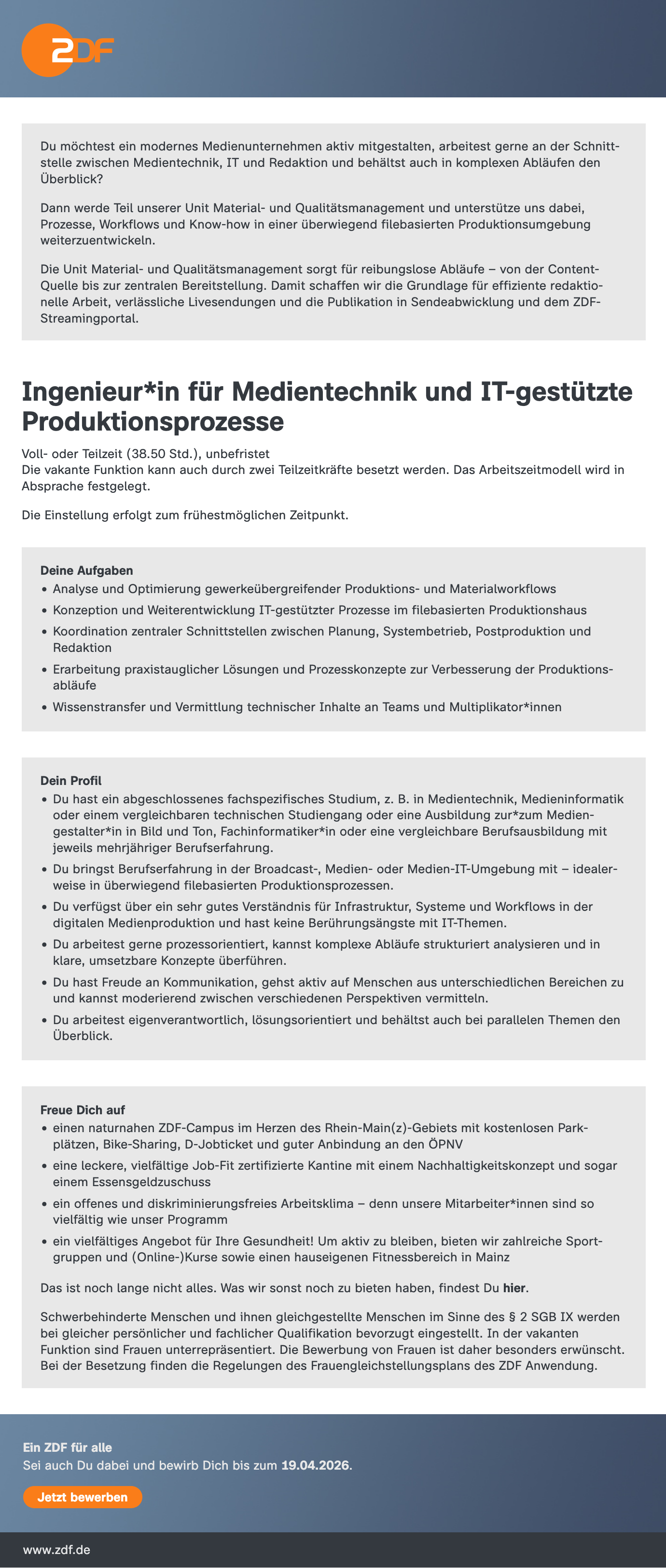 Ingenieur*in für Medientechnik und IT-gestützte Produktionsprozesse