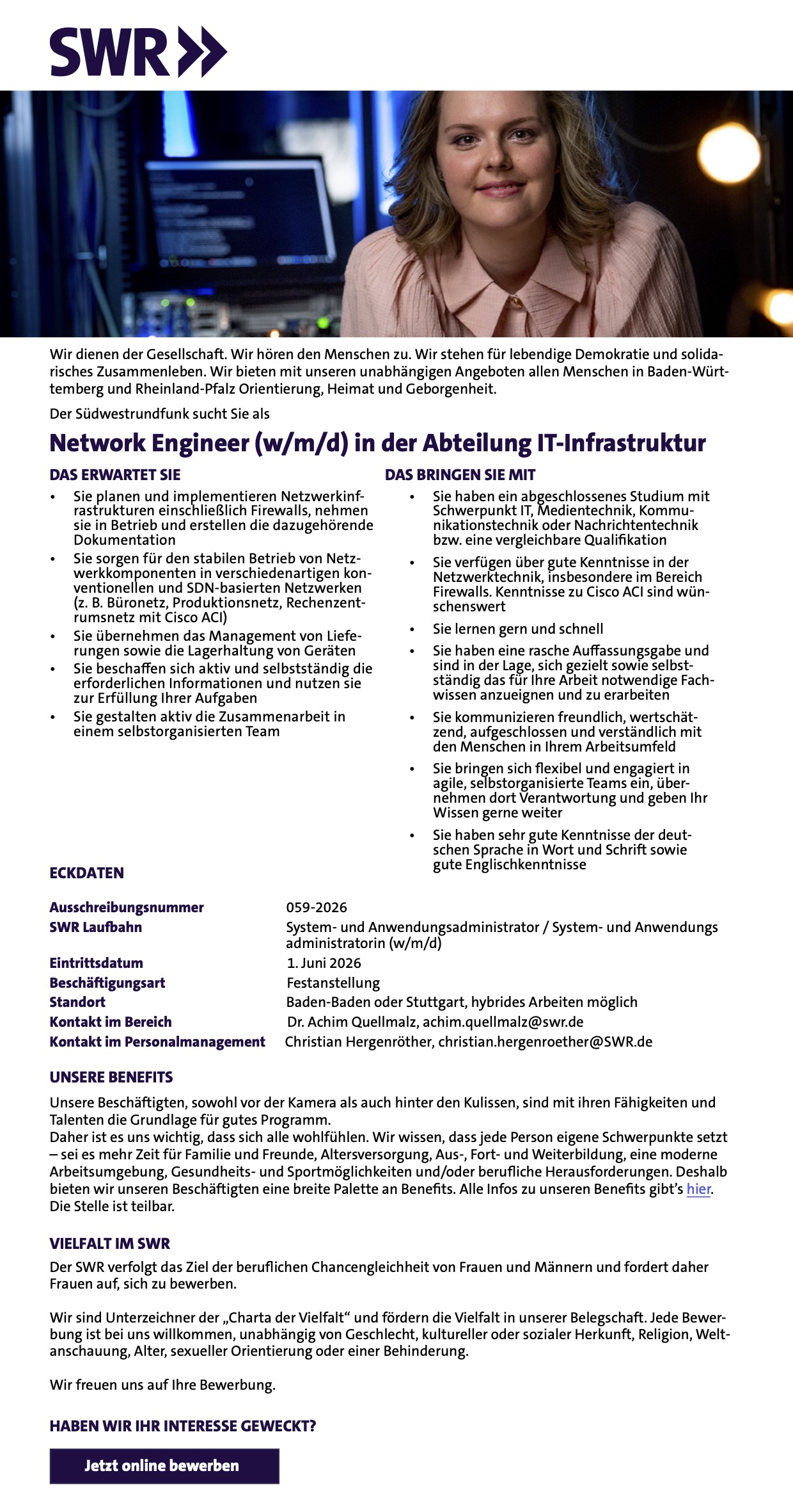 Network Engineer (w/m/d) in der Abteilung IT-Infrastruktur