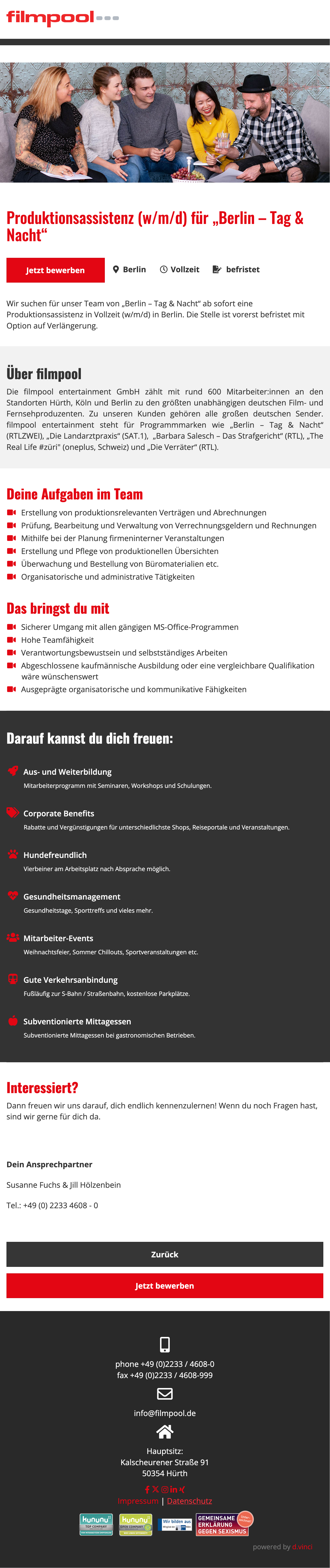Produktionsassistenz (w/m/d) für 