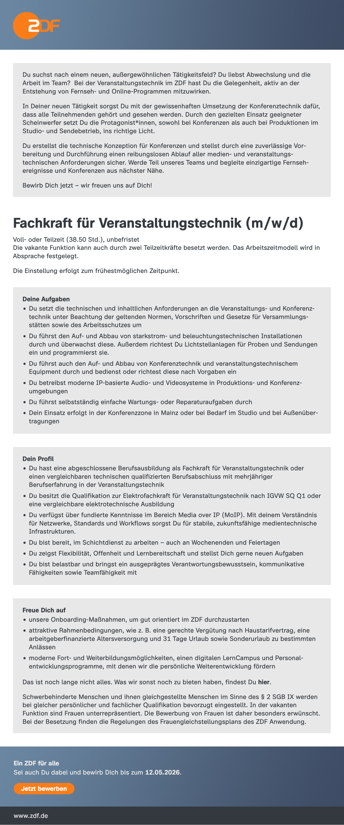 Fachkraft für Veranstaltungstechnik (m/w/d)