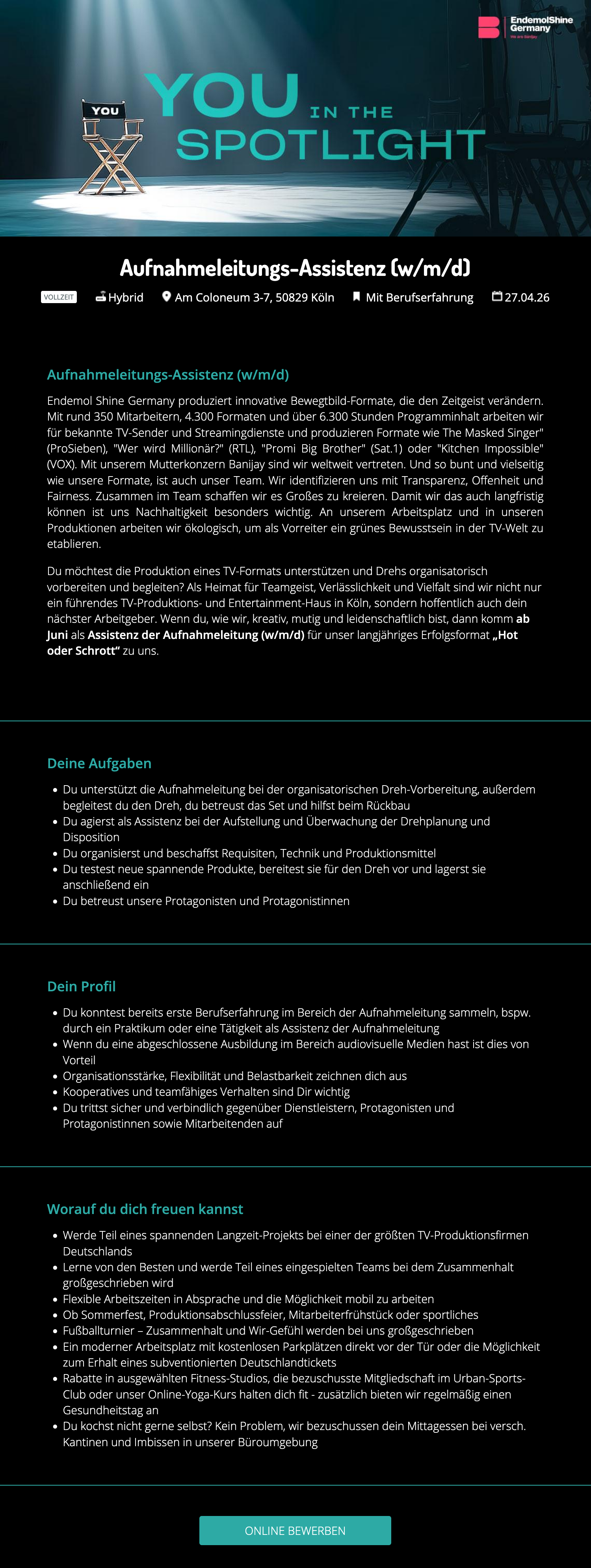 Aufnahmeleitungs-Assistenz (w/m/d)