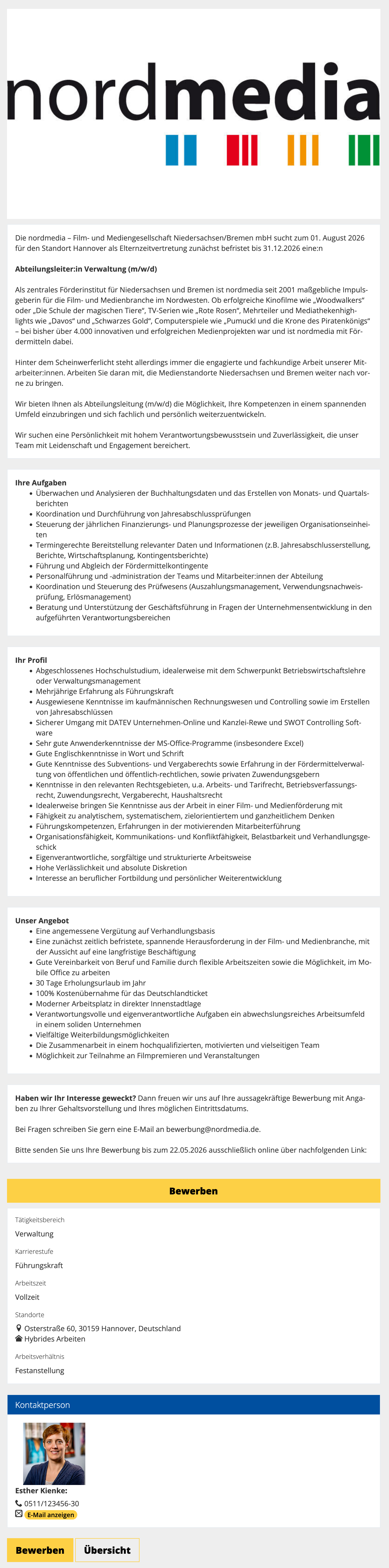 Abteilungsleiter:in Verwaltung (m/w/d)