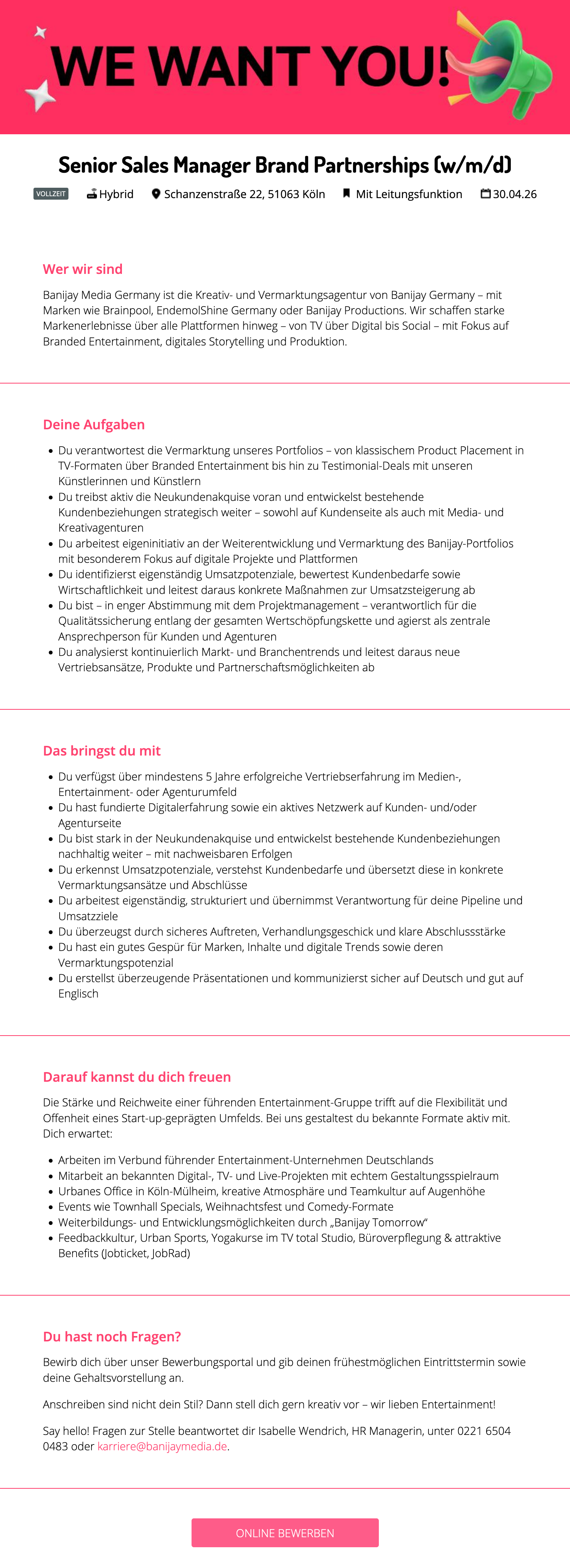 Senior Sales Manager Brand Partnerships (w/m/d)