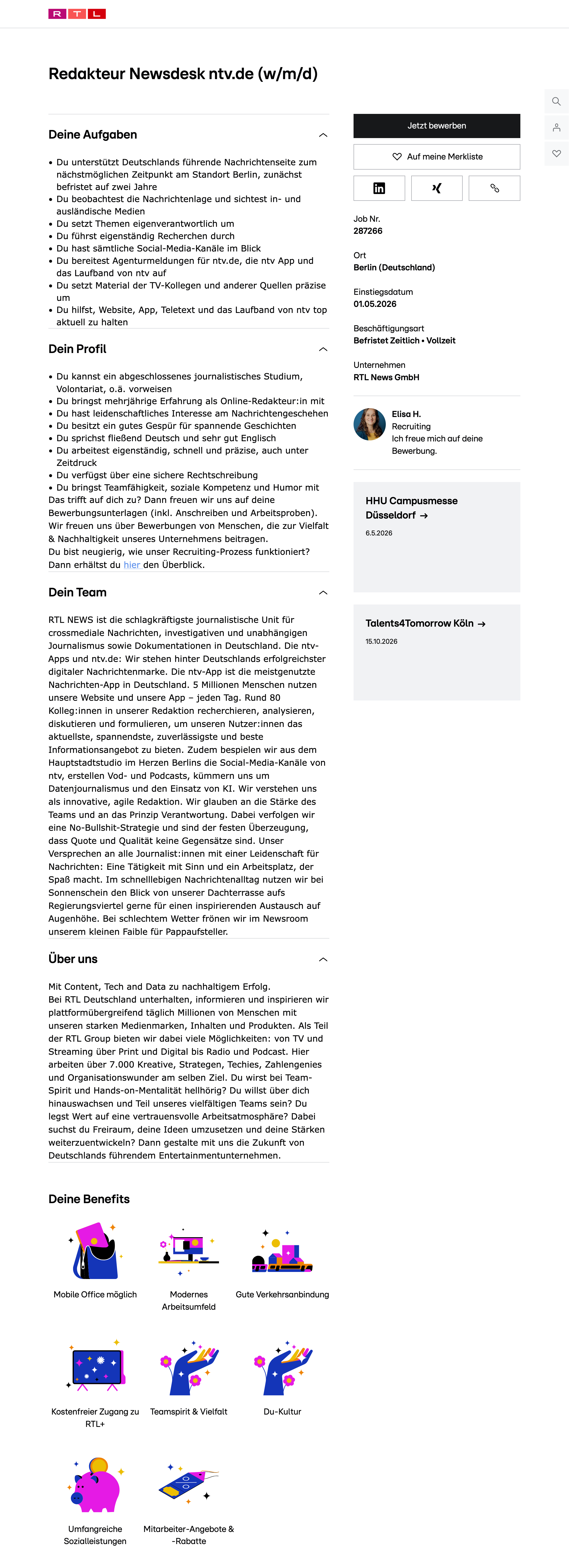 Redakteur Newsdesk ntv.de (w/m/d)