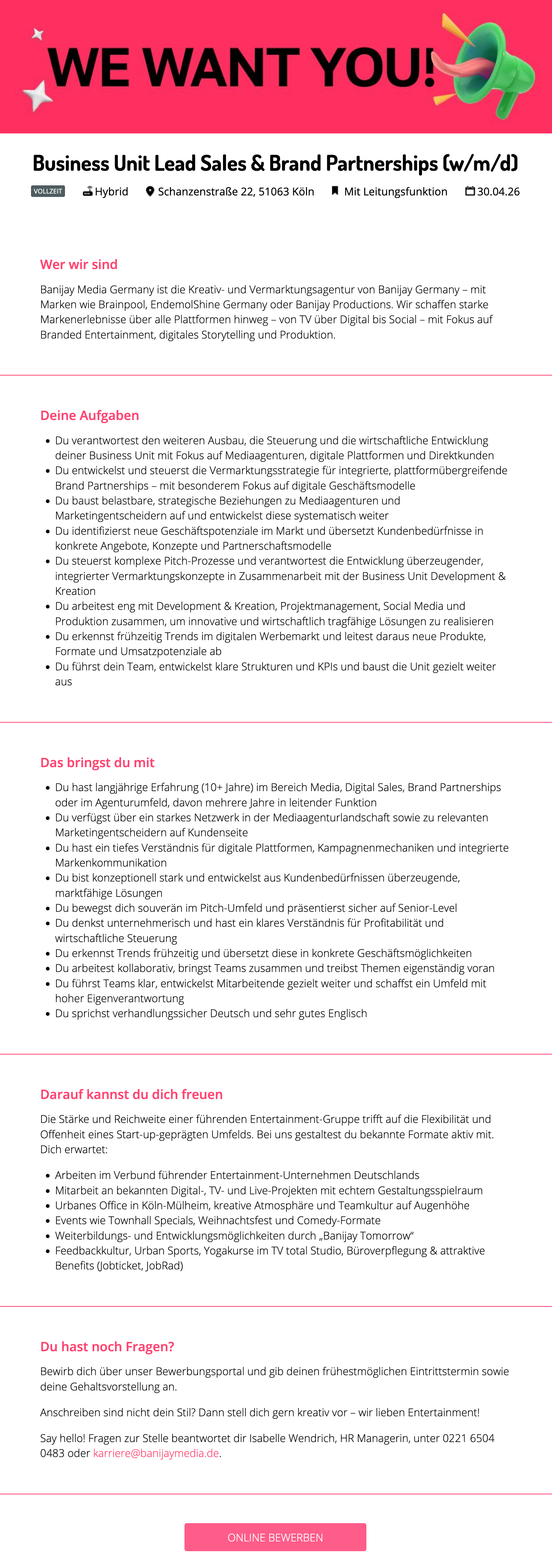 Business Unit Lead Sales & Brand Partnerships (w/m/d)