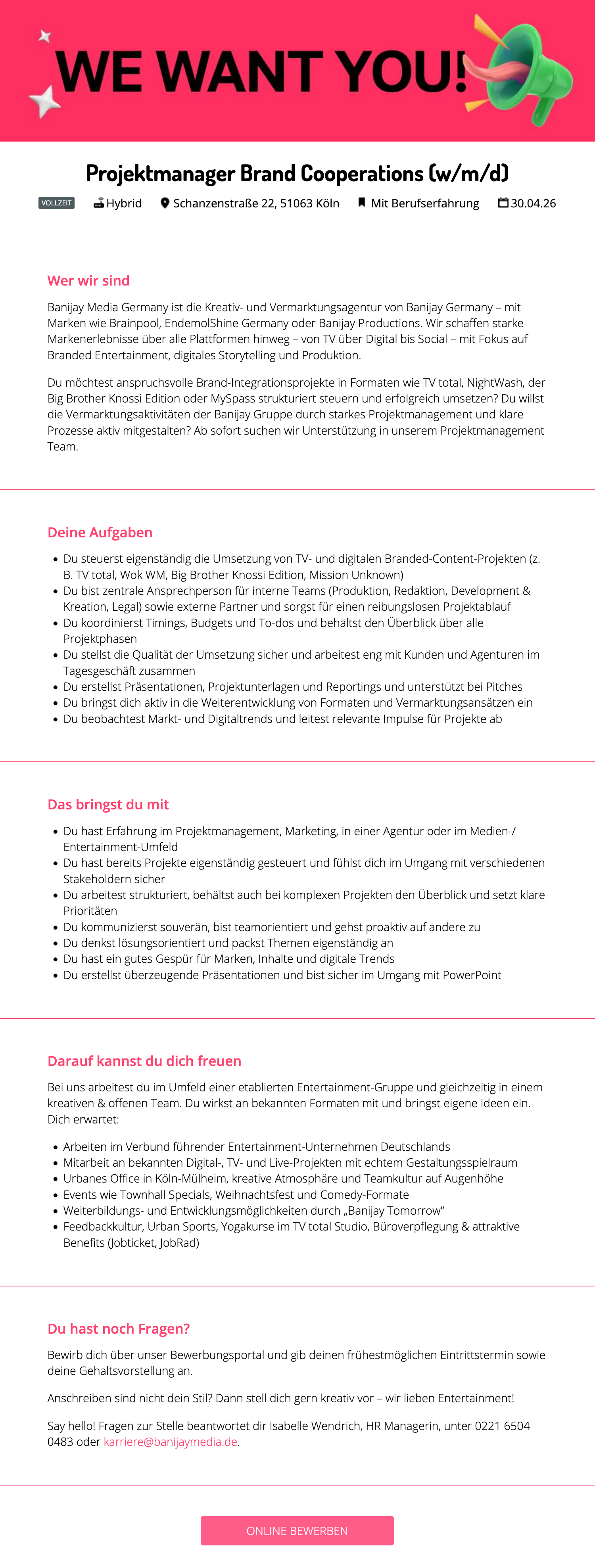 Projektmanager Brand Cooperations (w/m/d)