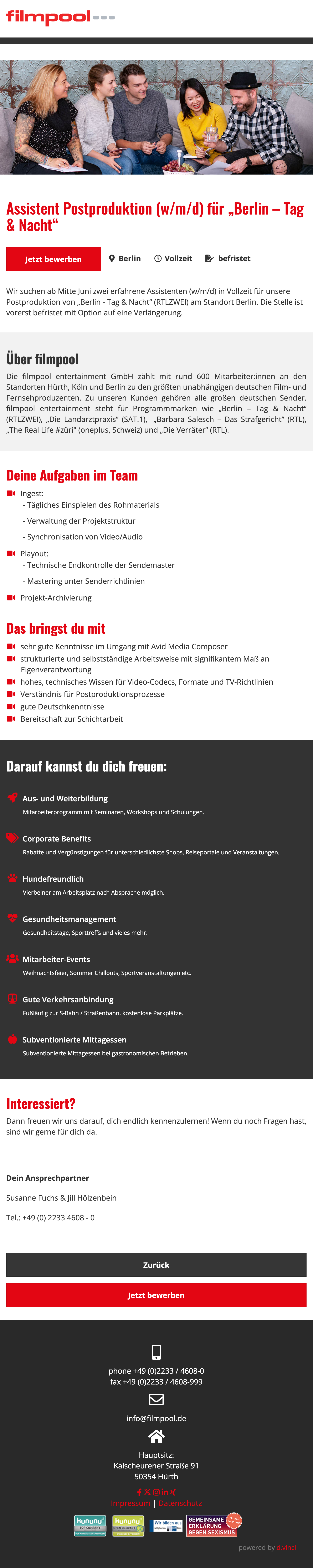 Assistent Postproduktion (w/m/d) für 