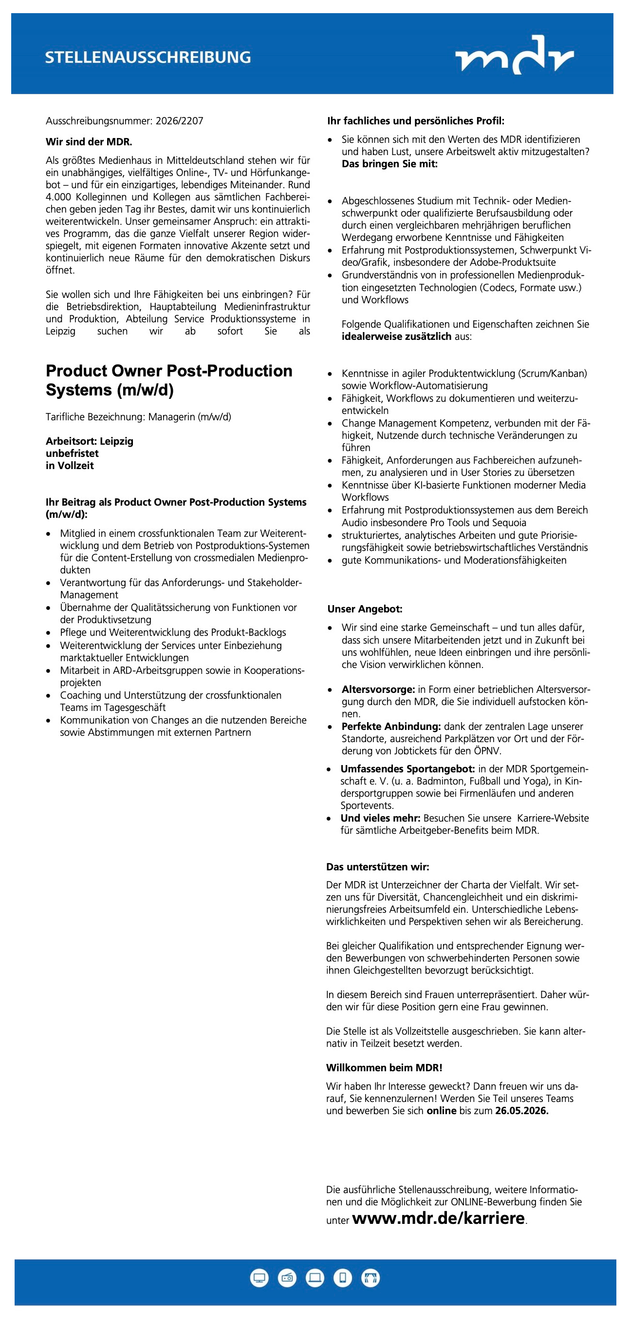 Product Owner Post-Production Systems (m/w/d)