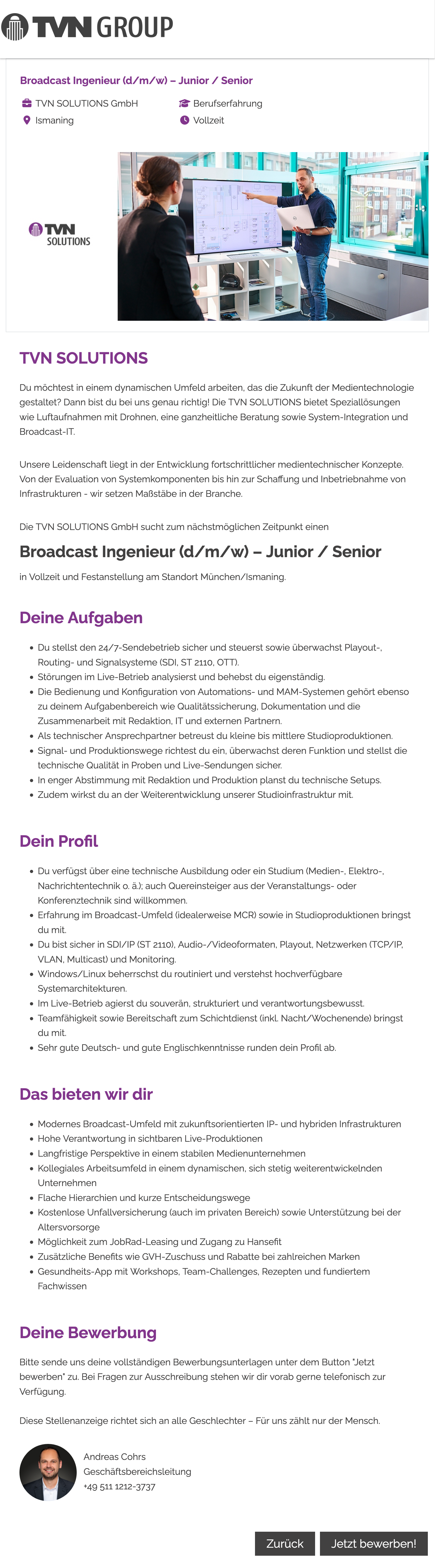 Broadcast Ingenieur (d/m/w) - Junior / Senior