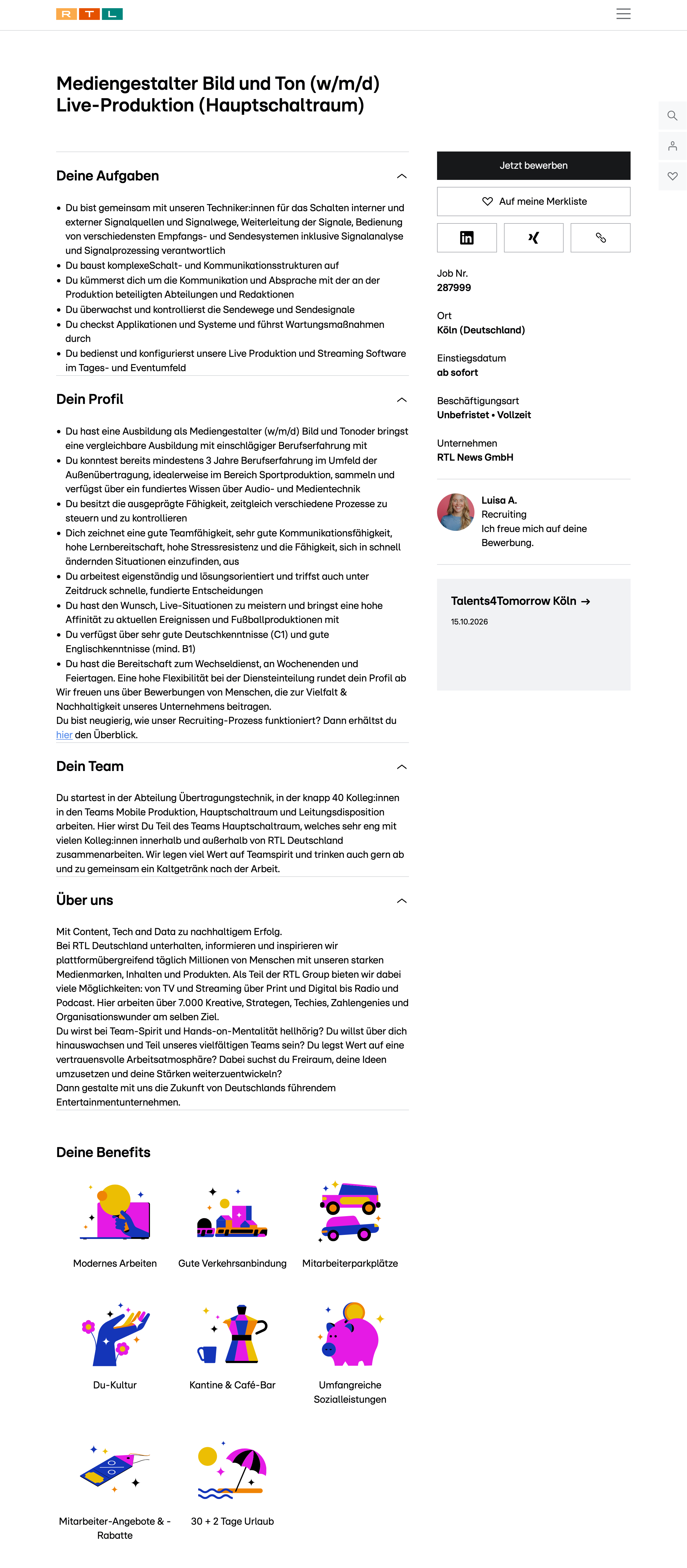 Mediengestalter Bild und Ton (w/m/d) Live-Produktion (Hauptschaltraum)