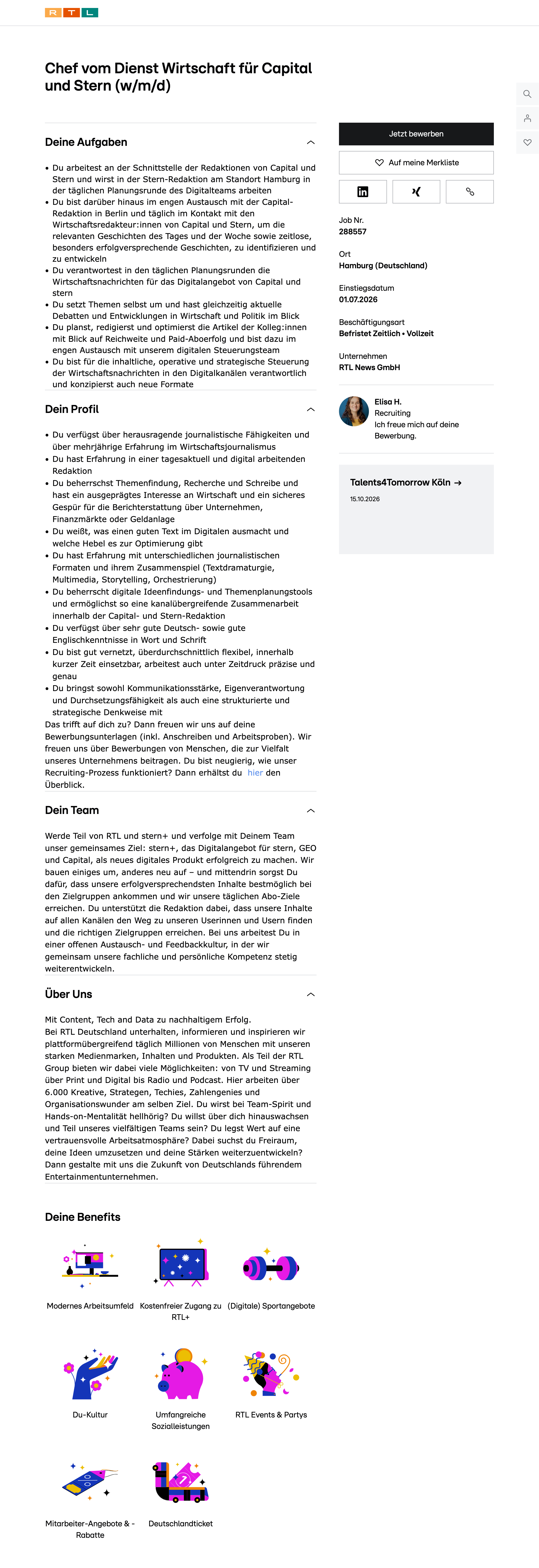 Chef vom Dienst Wirtschaft für Capital und Stern (w/m/d)