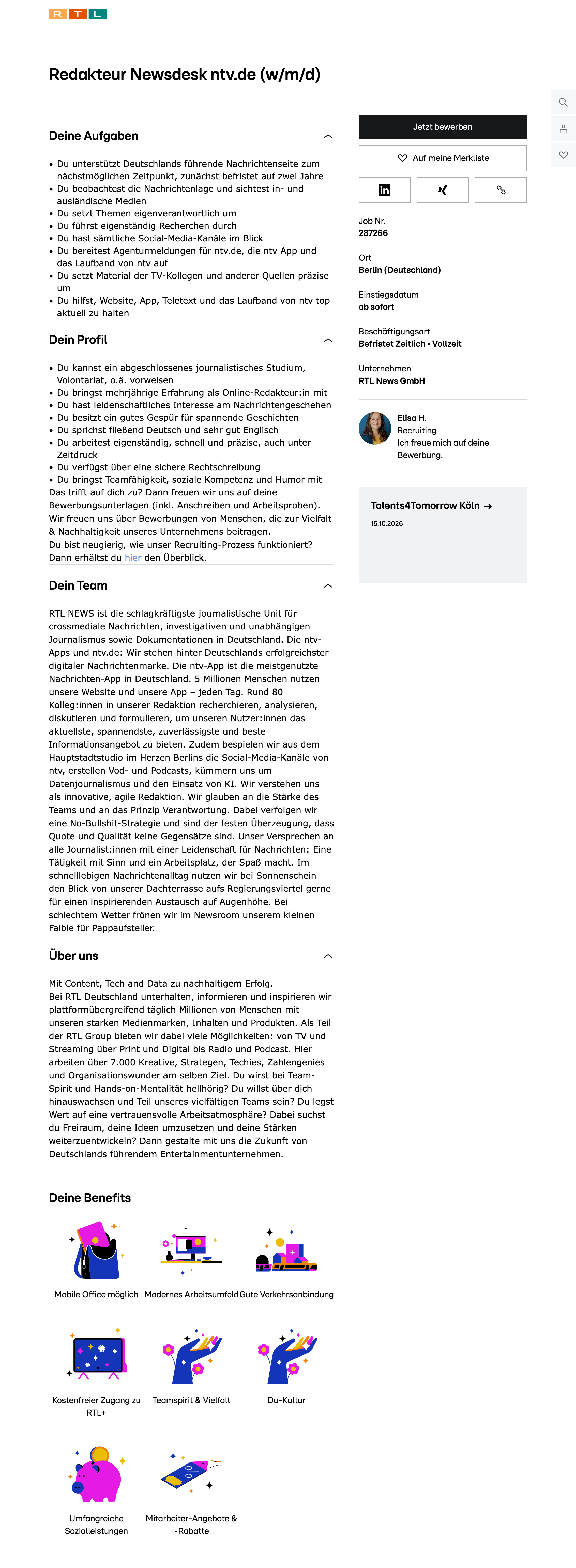 Redakteur Newsdesk ntv.de (w/m/d)