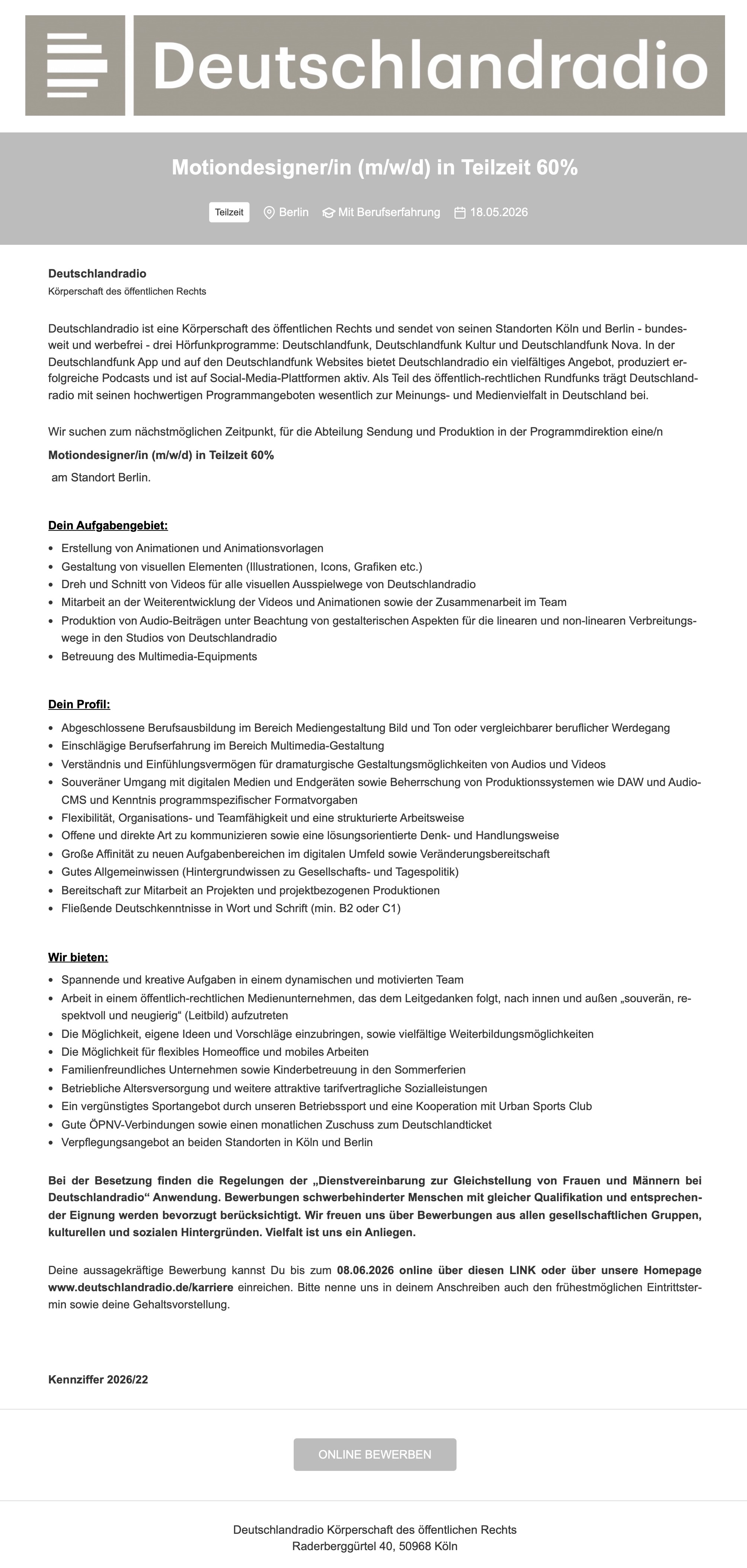 Motiondesigner/in (m/w/d) in Teilzeit 60%