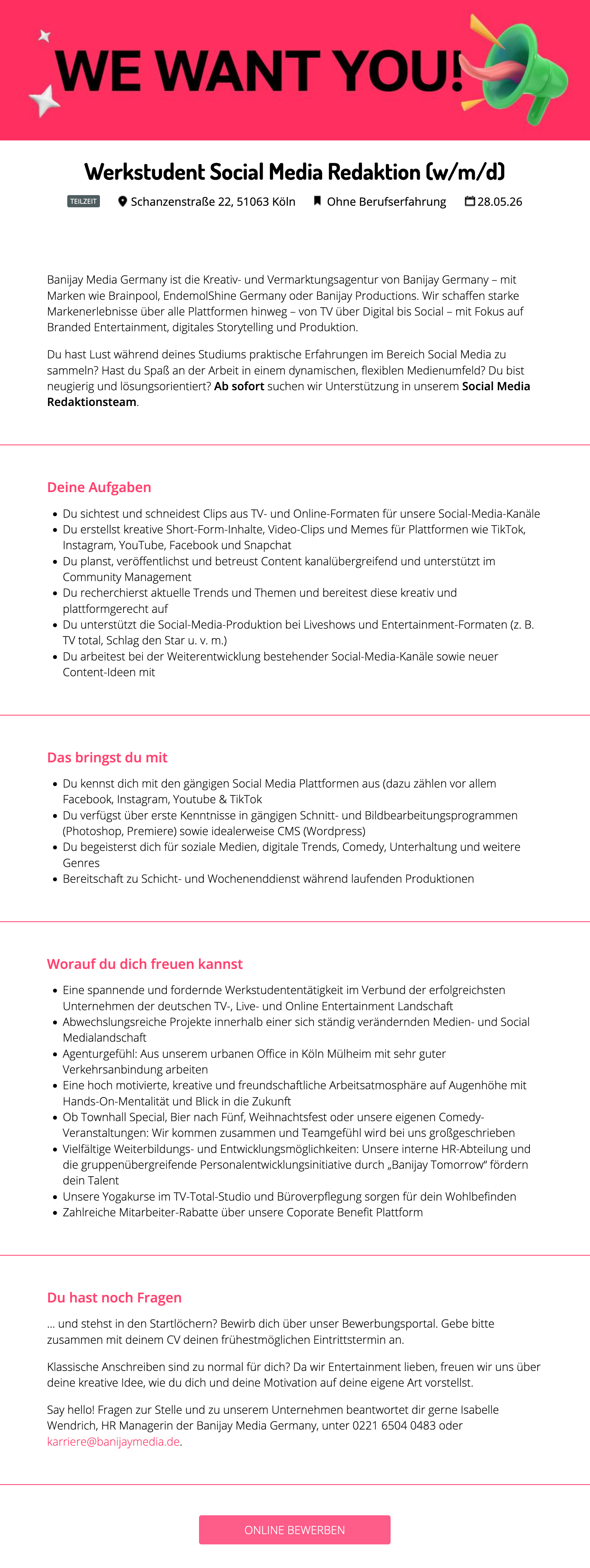 Werkstudent Social Media Redaktion (w/m/d)