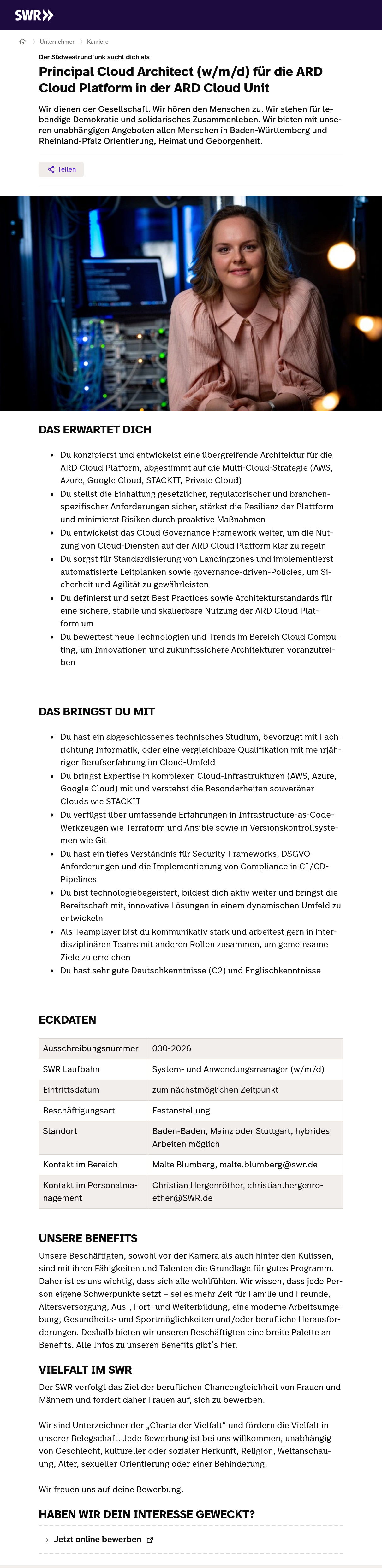 Principal Cloud Architect (w/m/d) für die ARD Cloud Platform