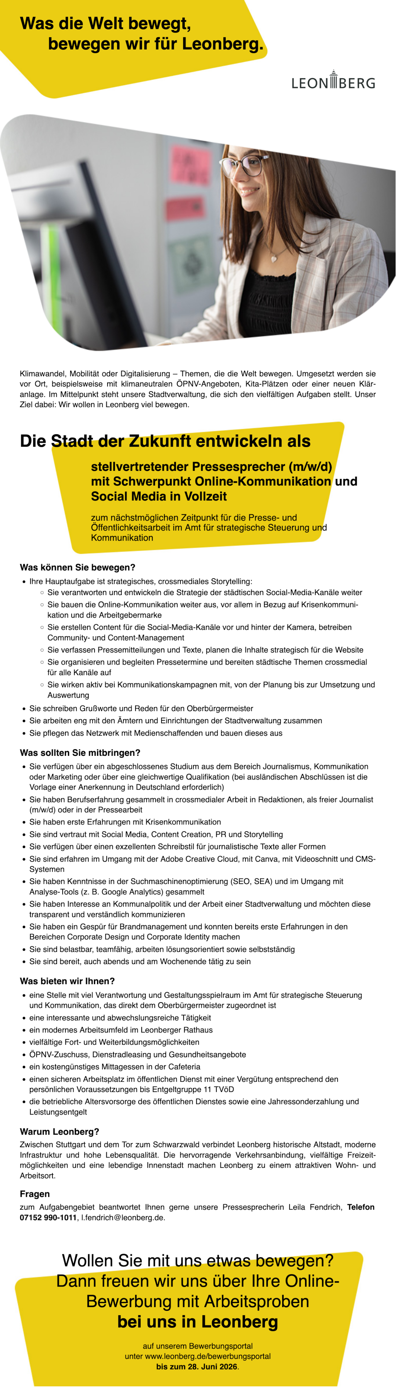 Stellvertretender Pressesprecher (m/w/d) mit Schwerpunkt Online-Kommunikation und Social Media