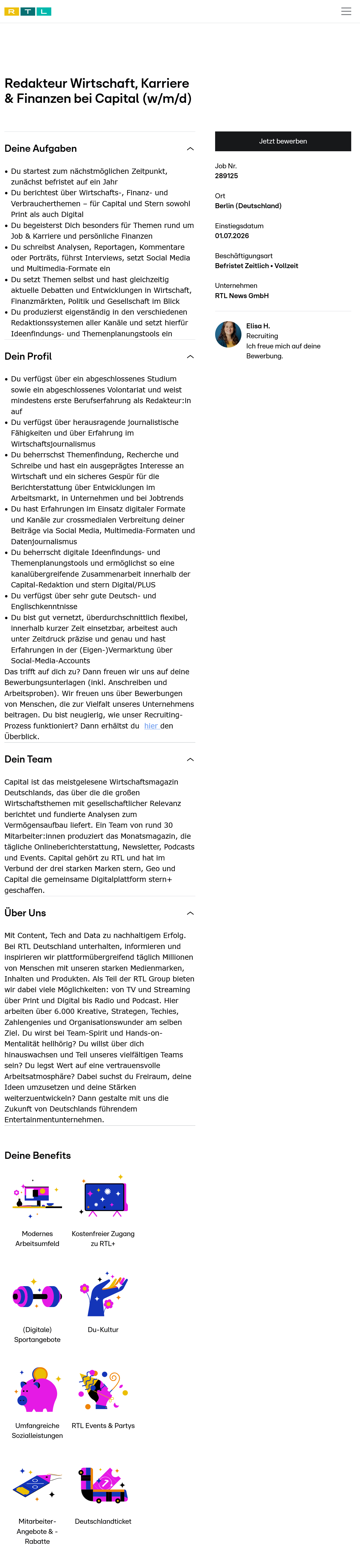 Redakteur Wirtschaft, Karriere & Finanzen bei Capital (w/m/d)