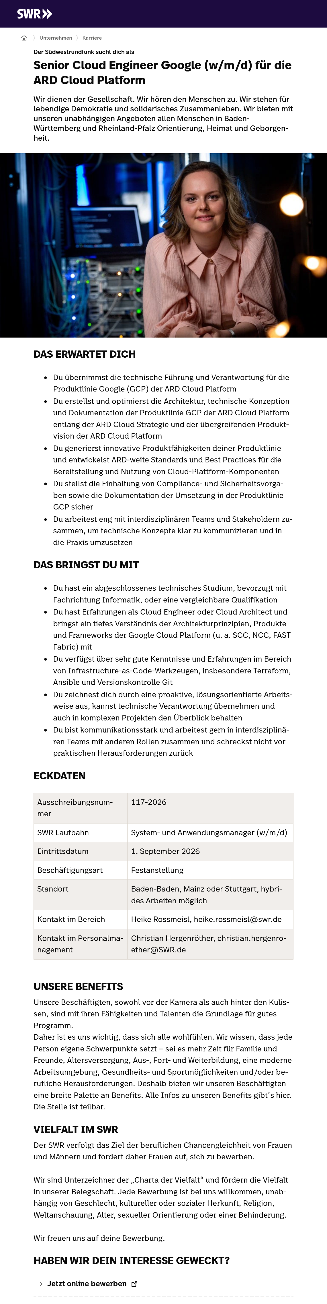 Senior Cloud Engineer Google (w/m/d) für die ARD Cloud Platform