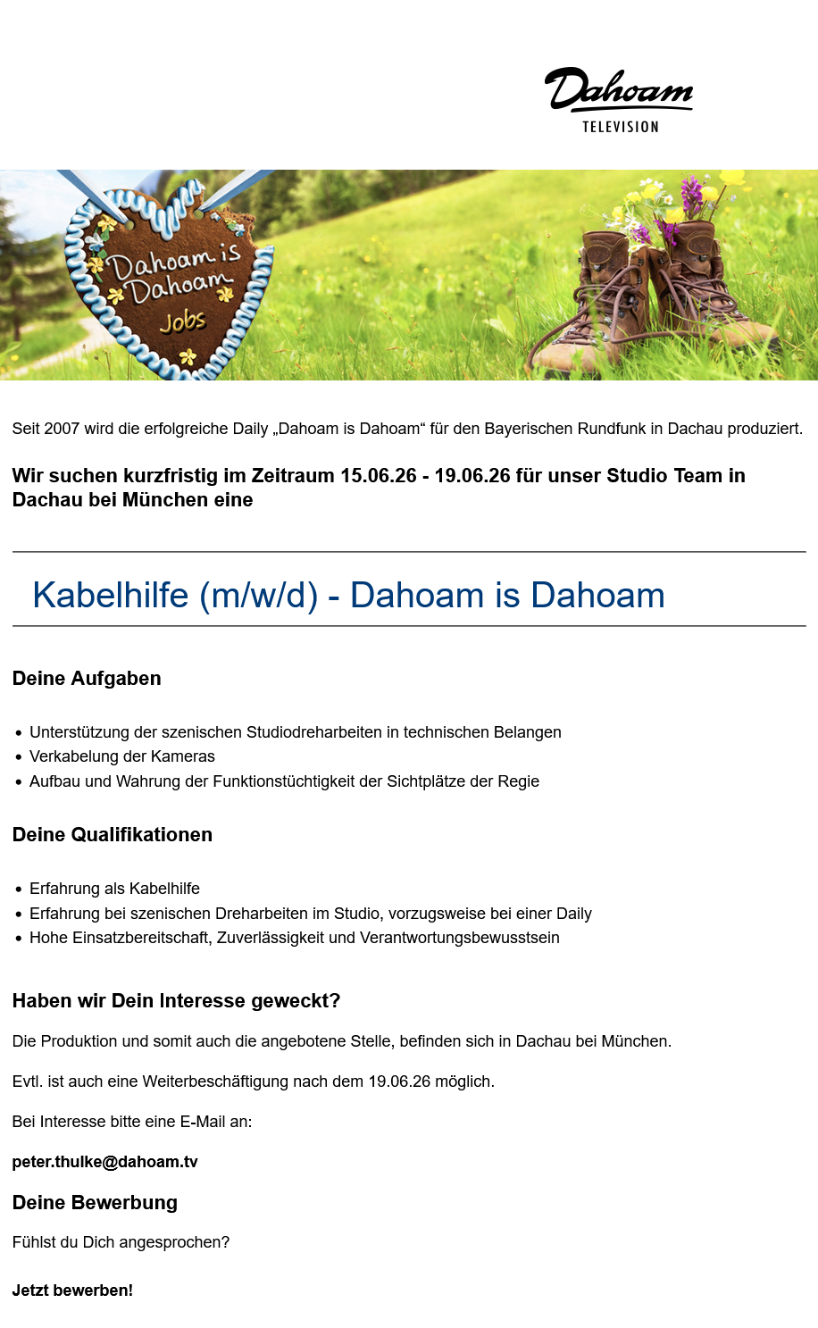 Kabelhilfe (m/w/d) - Dahoam is Dahoam