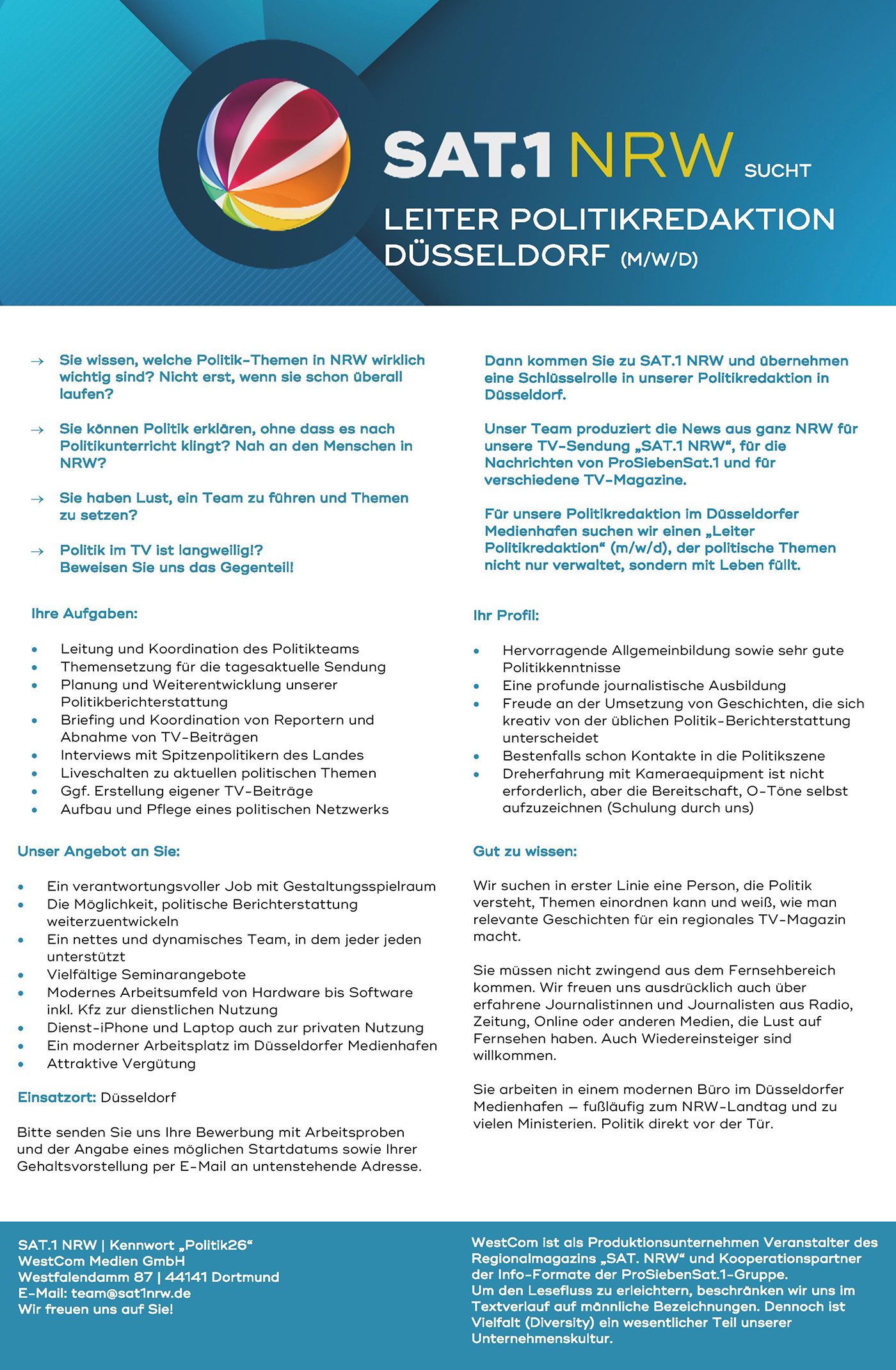 Leiter Politikredaktion Düsseldorf (m/w/d)