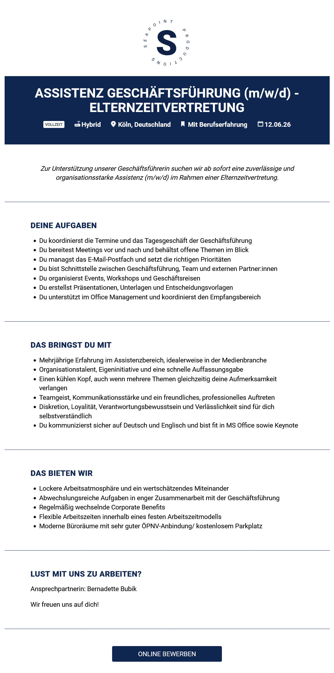 Assistenz der Geschäftsführung (m/w/d) - Elternzeitvertretung