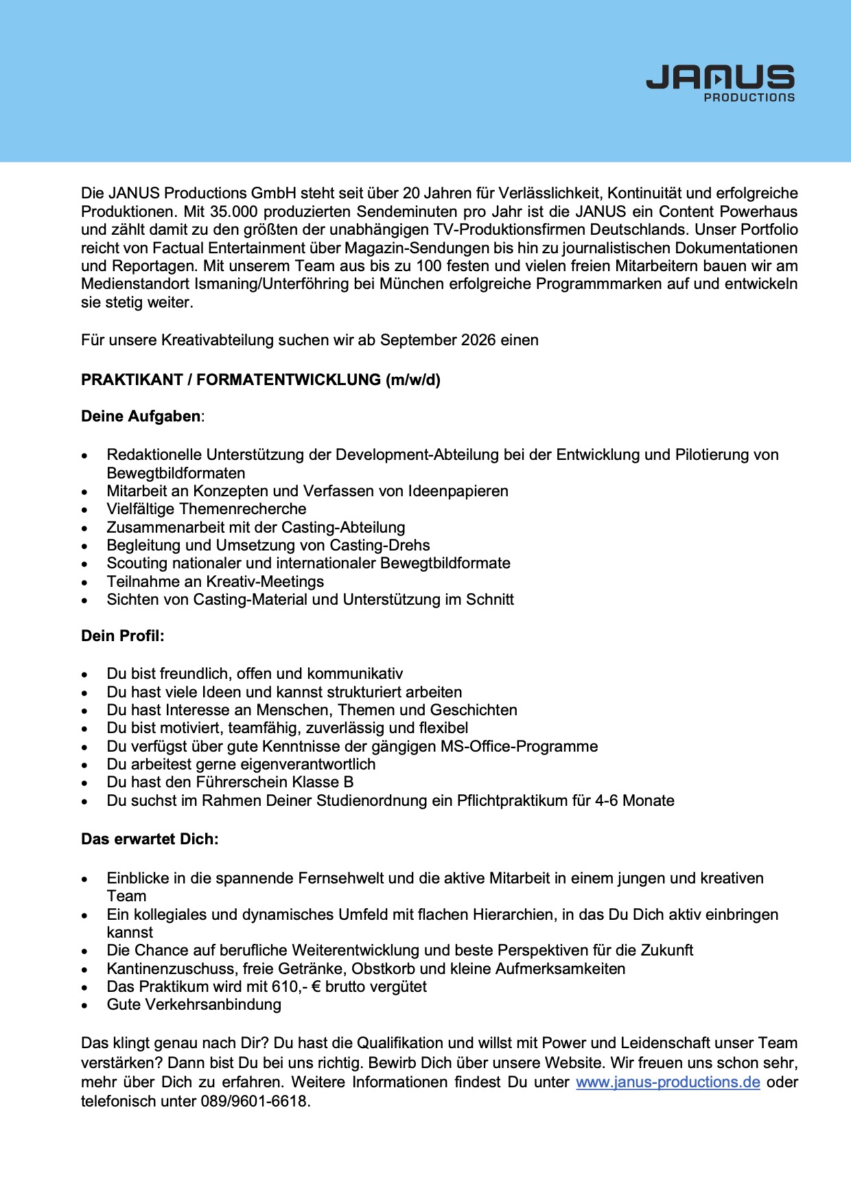 Praktikant / Formatentwicklung (m/w/d)