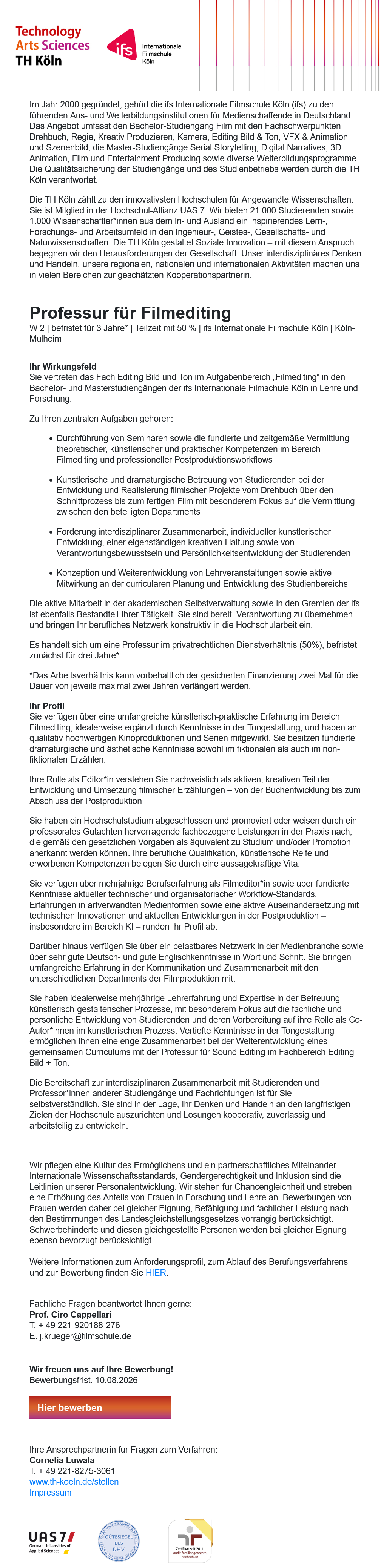 Professur für Filmediting