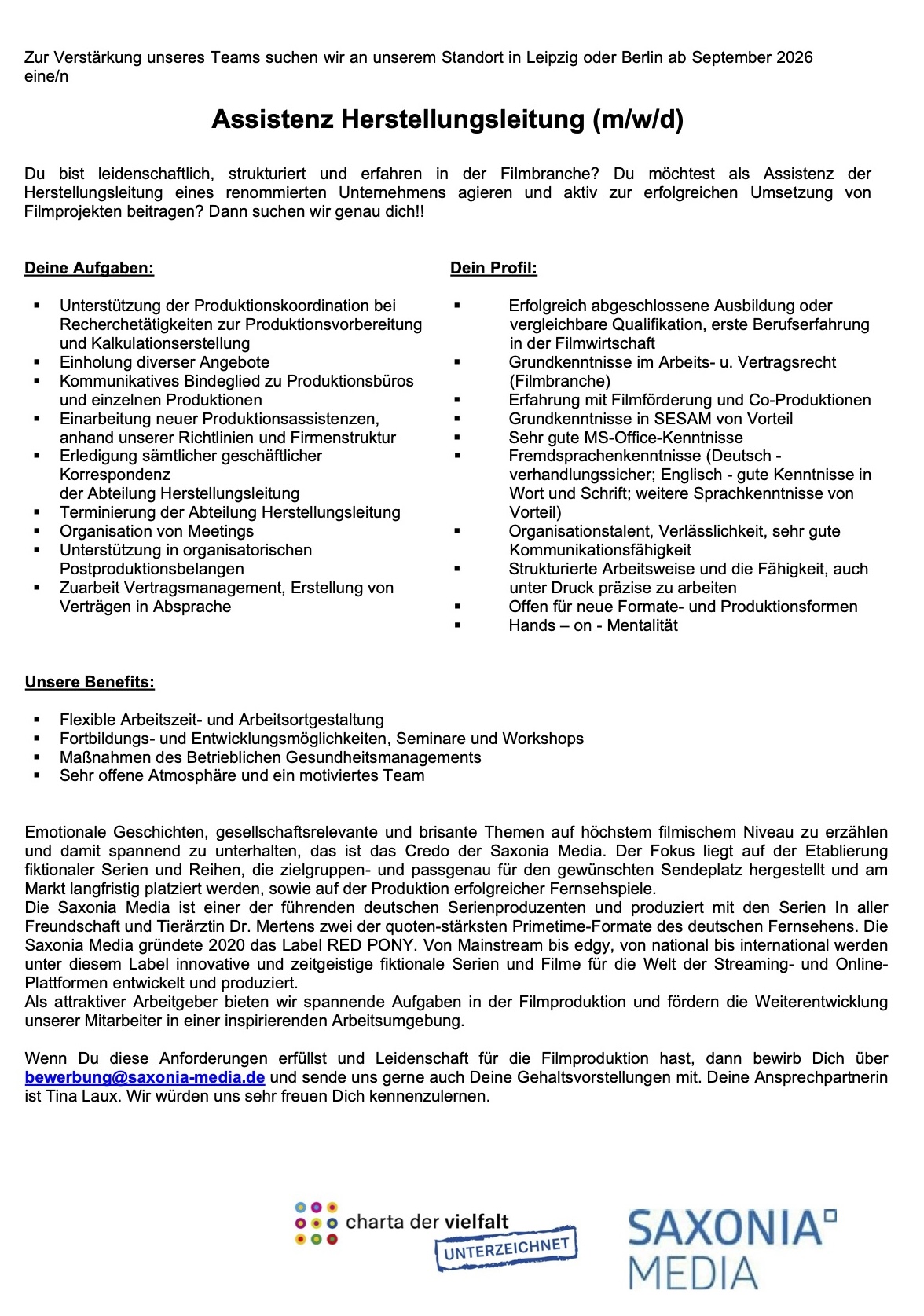 Assistenz Herstellungsleitung (m/w/d)
