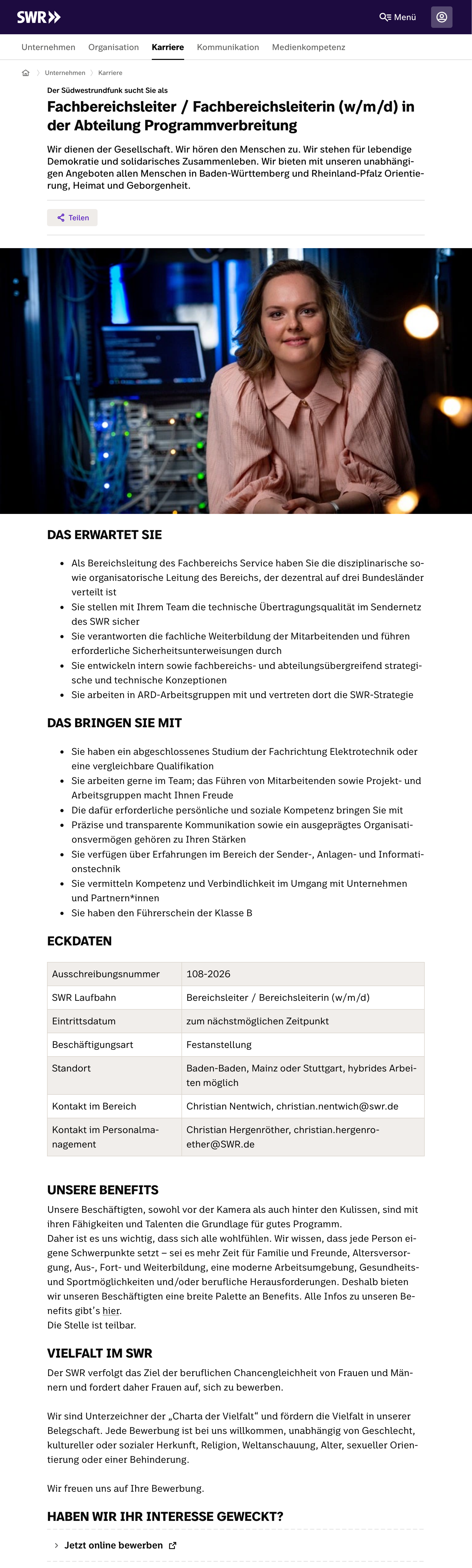 Fachbereichsleiter / Fachbereichsleiterin (w/m/d) in der Abteilung Programmverbreitung