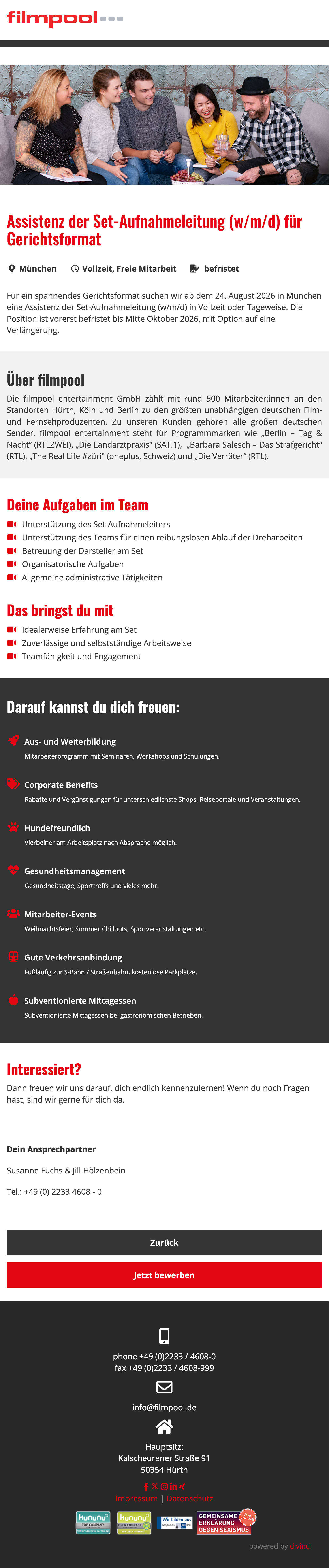 Assistenz der Set-Aufnahmeleitung (w/m/d) für Gerichtsformat