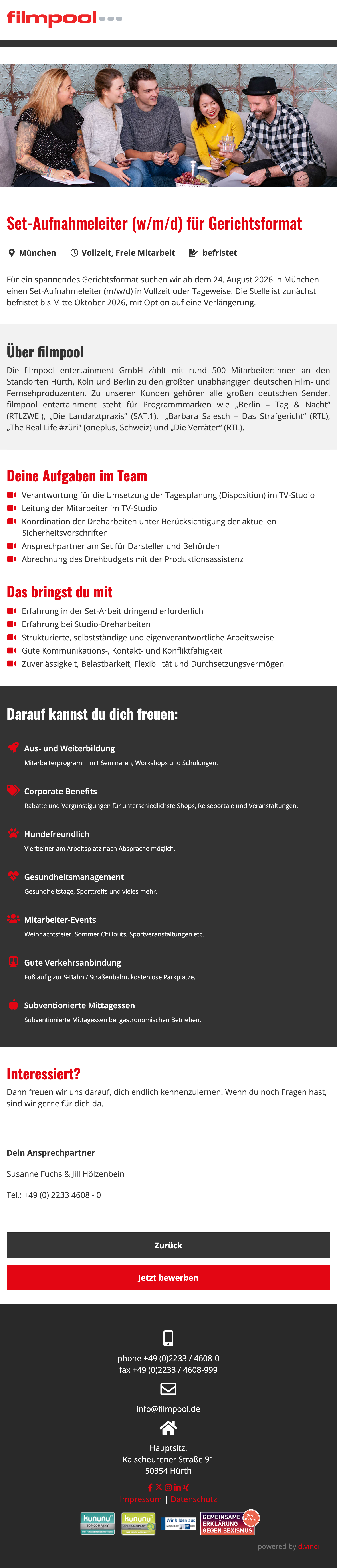 Set-Aufnahmeleiter (w/m/d) für Gerichtsformat