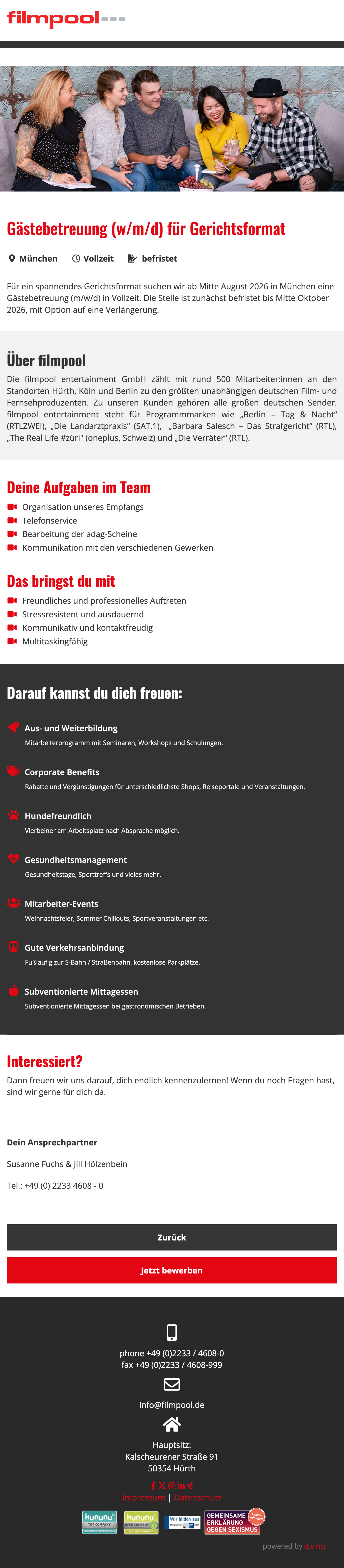 Gästebetreuung (w/m/d) für Gerichtsformat